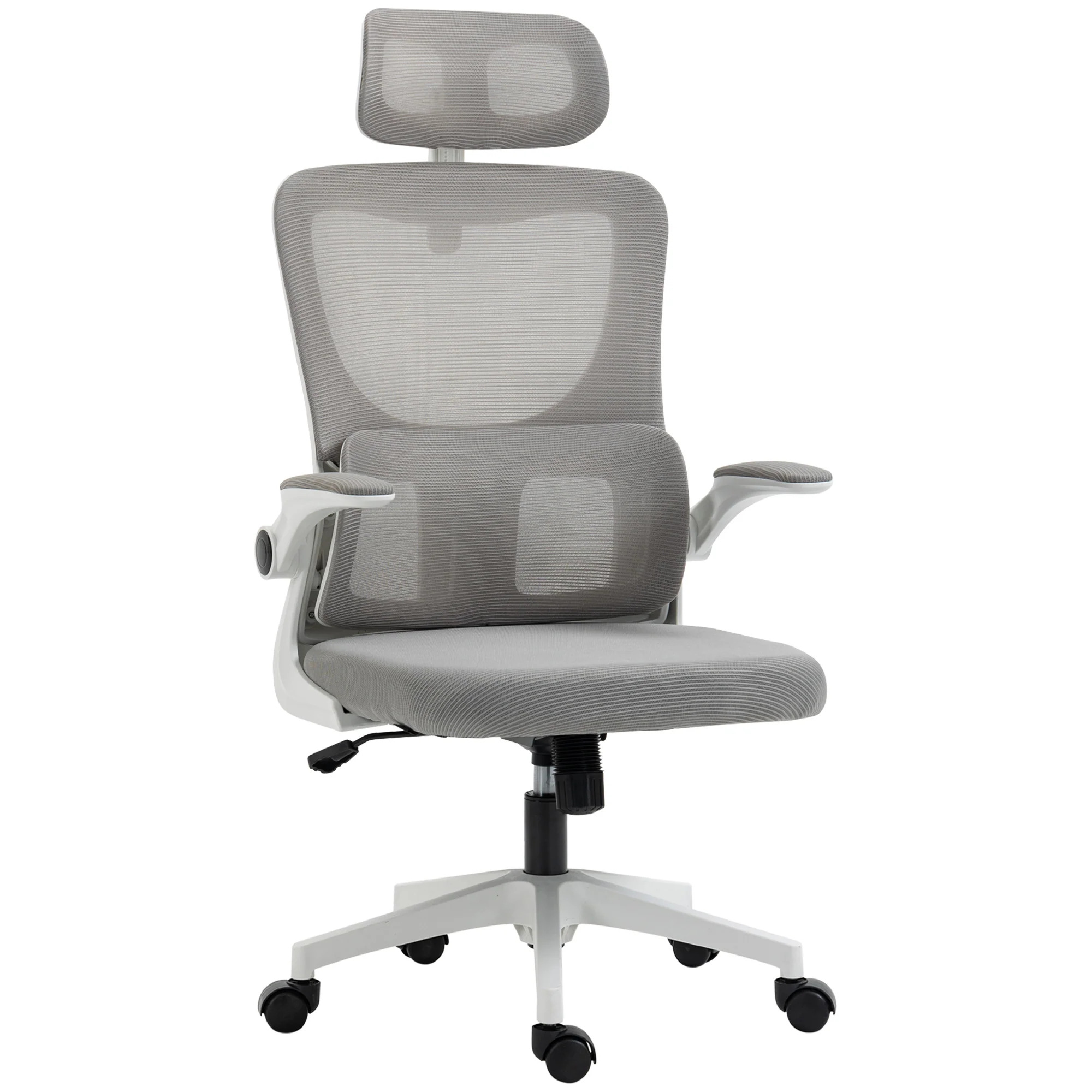 Fauteuil de bureau, chaise ergonomique, maille respirant, accoudoirs relevables, pivotant, appui-tête réglable et support lombaire, hauteur d'assise réglable, gris - Image 11