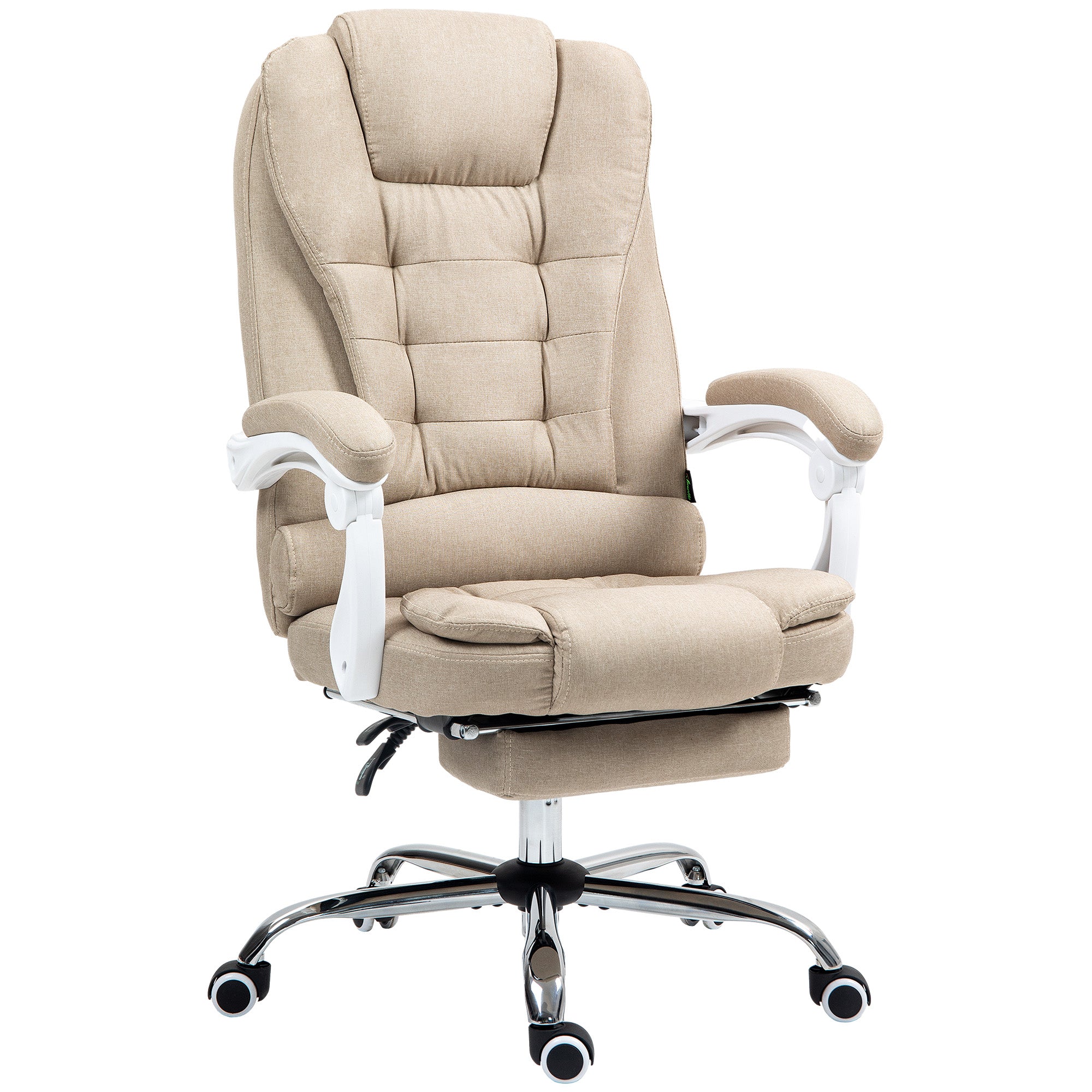 Fauteuil de bureau ergonomique, chaise de bureau avec repose-pied, dossier inclinable, accoudoirs rembourrés, en tissu aspect lin beige - Image 11