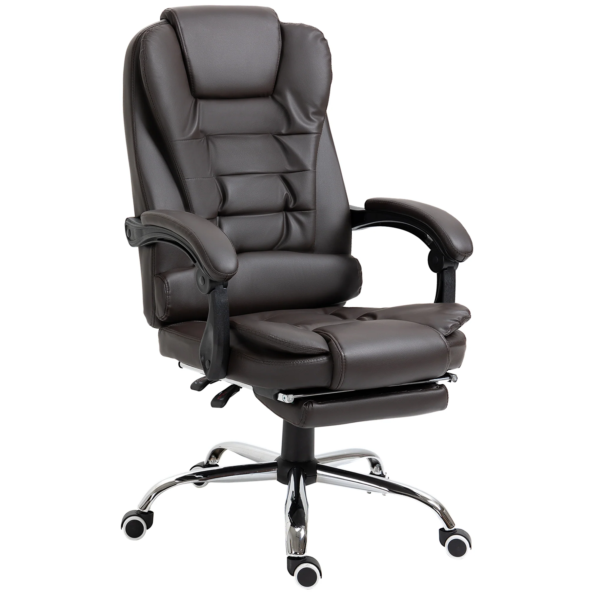 Fauteuil de bureau fauteuil manager grand confort dossier inclinable roulettes PU 64,5 x 69 x 117 cm Café - Image 2