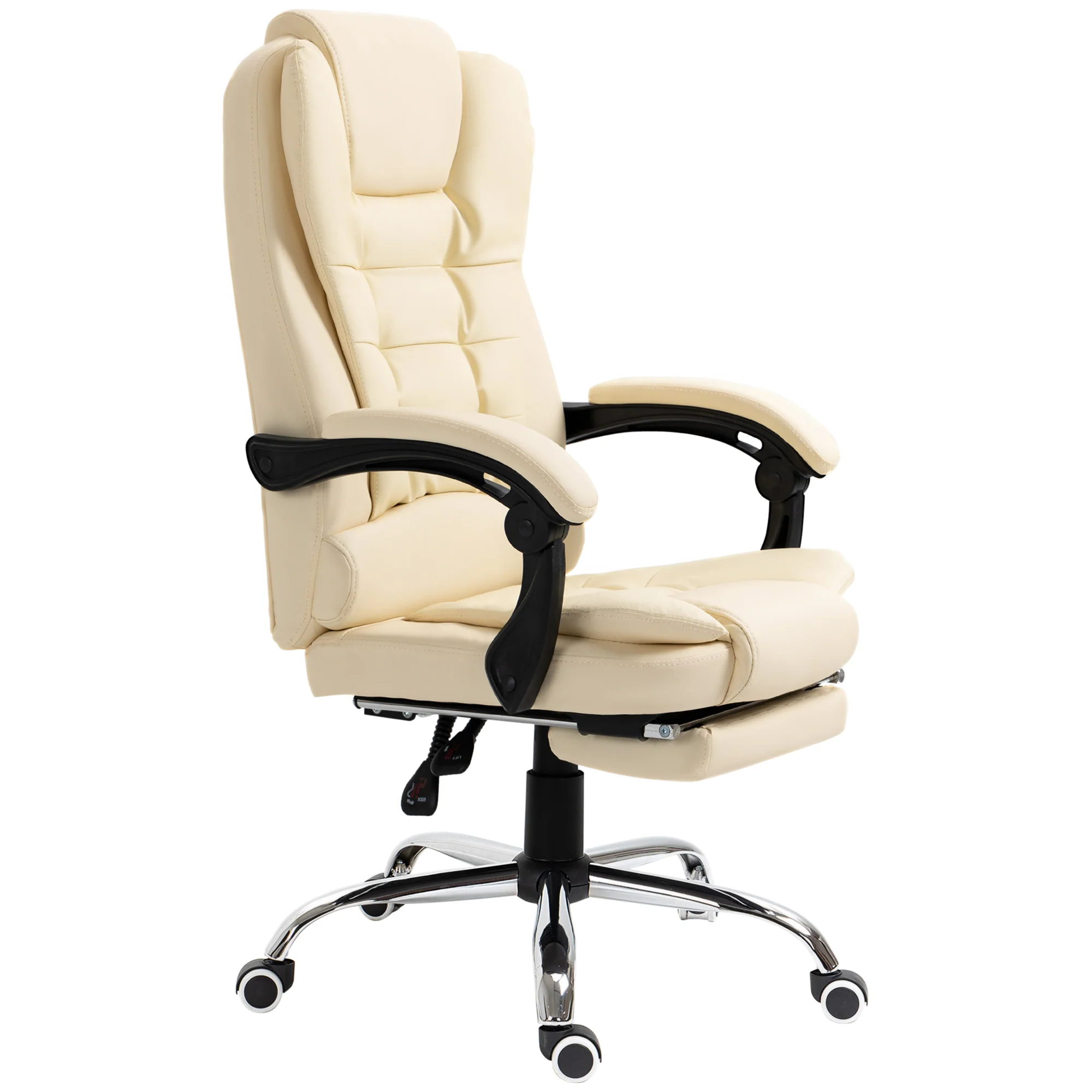 Fauteuil de bureau fauteuil manager grand confort dossier inclinable roulettes PU 64,5 x 69 x 117 cm crème