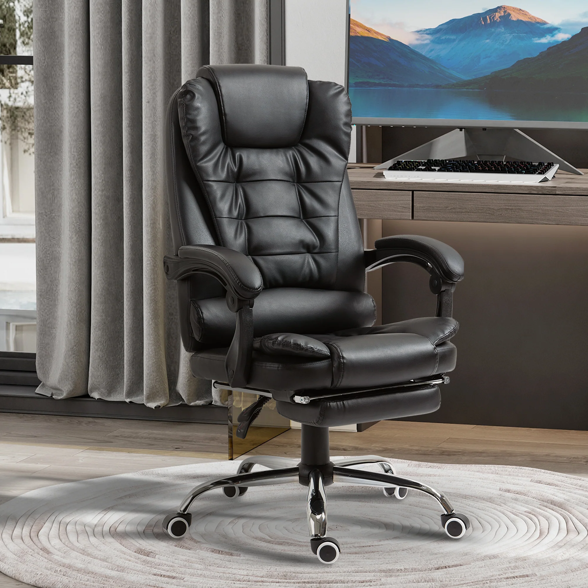 Fauteuil de bureau fauteuil manager grand confort dossier inclinable roulettes PU 64,5 x 69 x 117 cm noir - Image 3