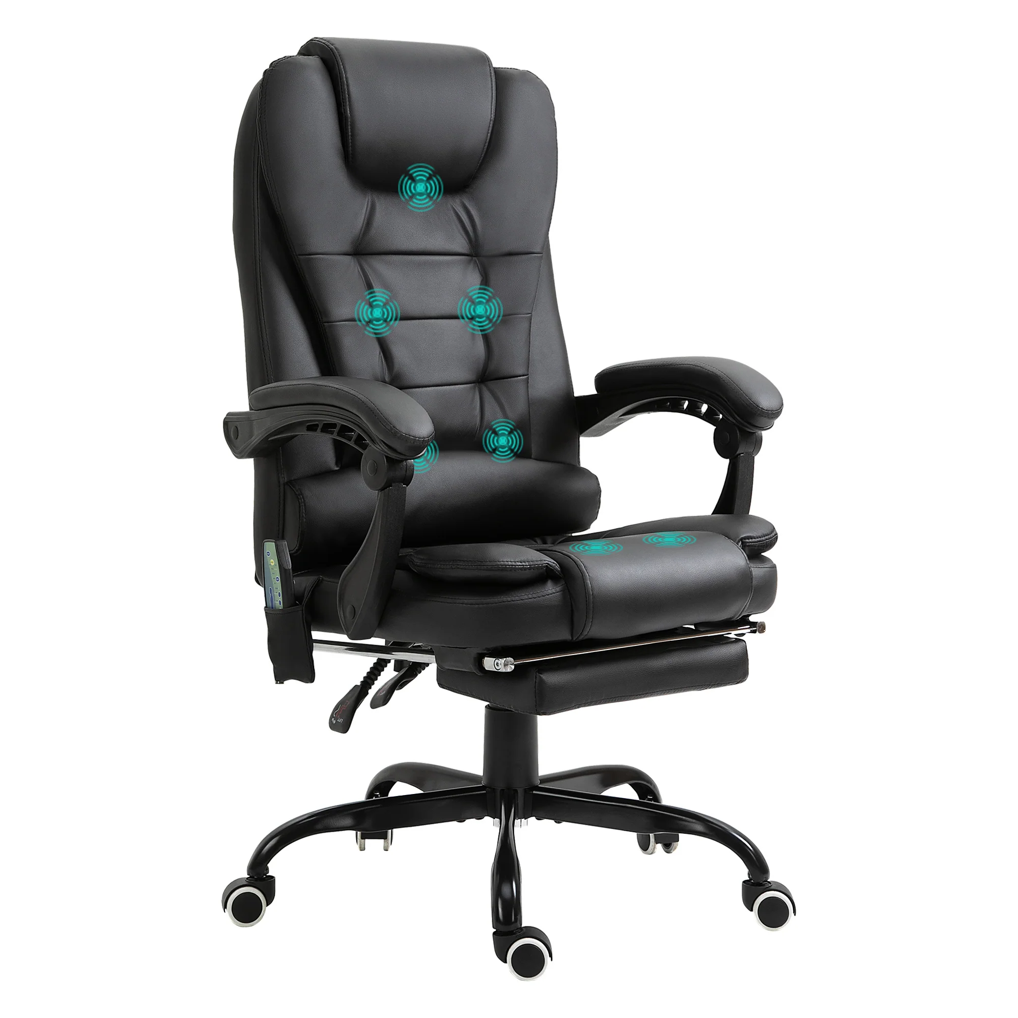 Fauteuil de bureau massant, chaise de bureau, chaise ergonomique avec hauteur réglable, dossier inclinable et télécommande filaire, repose-pieds rétractable et pivotant à 360°, noir - Image 11
