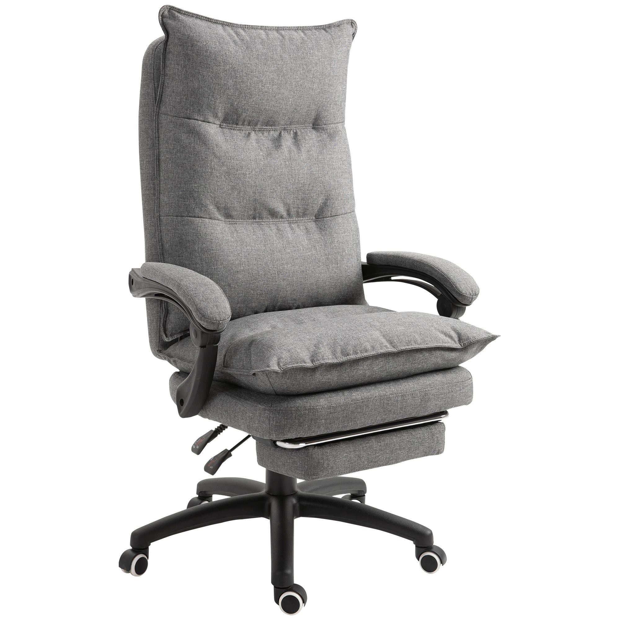 Fauteuil de bureau massant, chaise de bureau, chaise ergonomique avec hauteur réglable, dossier inclinable, repose-pied intégré et télécommande filaire, pivotant à 360°, toile de lin gris - Image 2