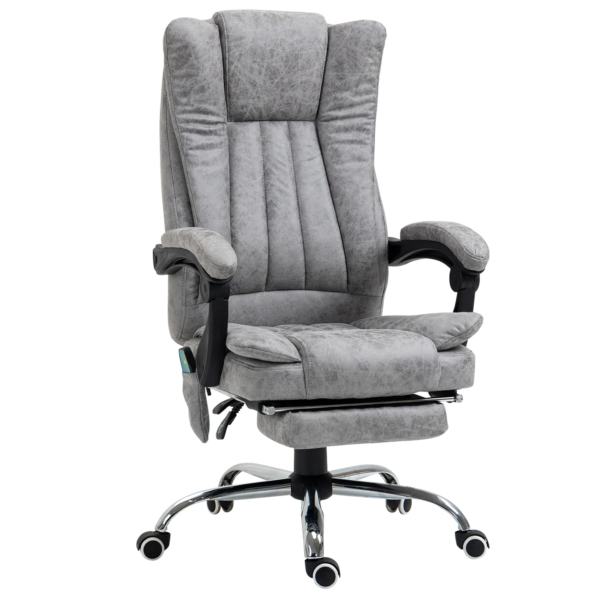 Fauteuil de bureau massant chauffant fauteuil bureau confortable hauteur réglable dossier inclinable repose-pied revêtement synthétique gris - Image 2