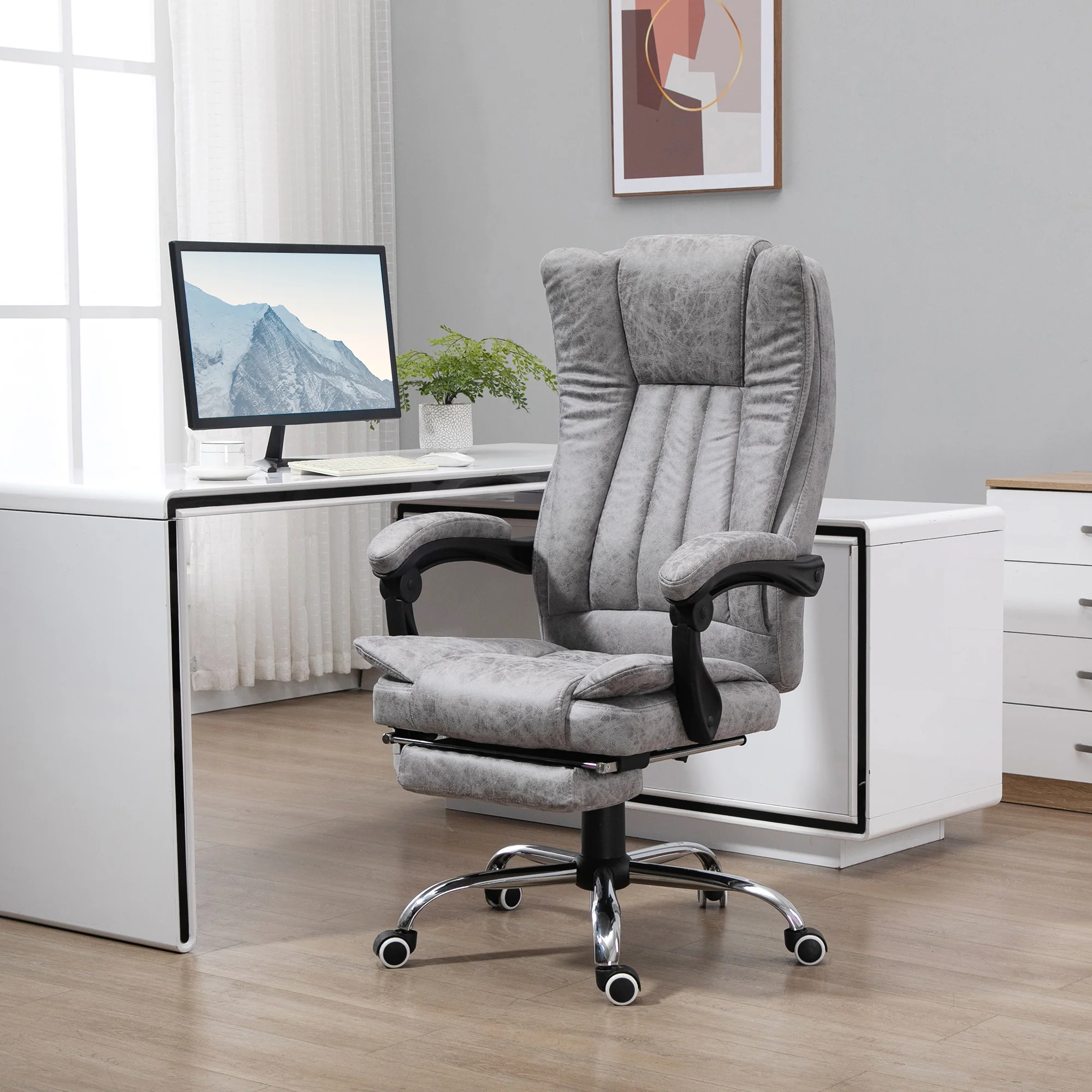 Fauteuil de bureau massant chauffant fauteuil bureau confortable hauteur réglable dossier inclinable repose-pied revêtement synthétique gris - Image 3