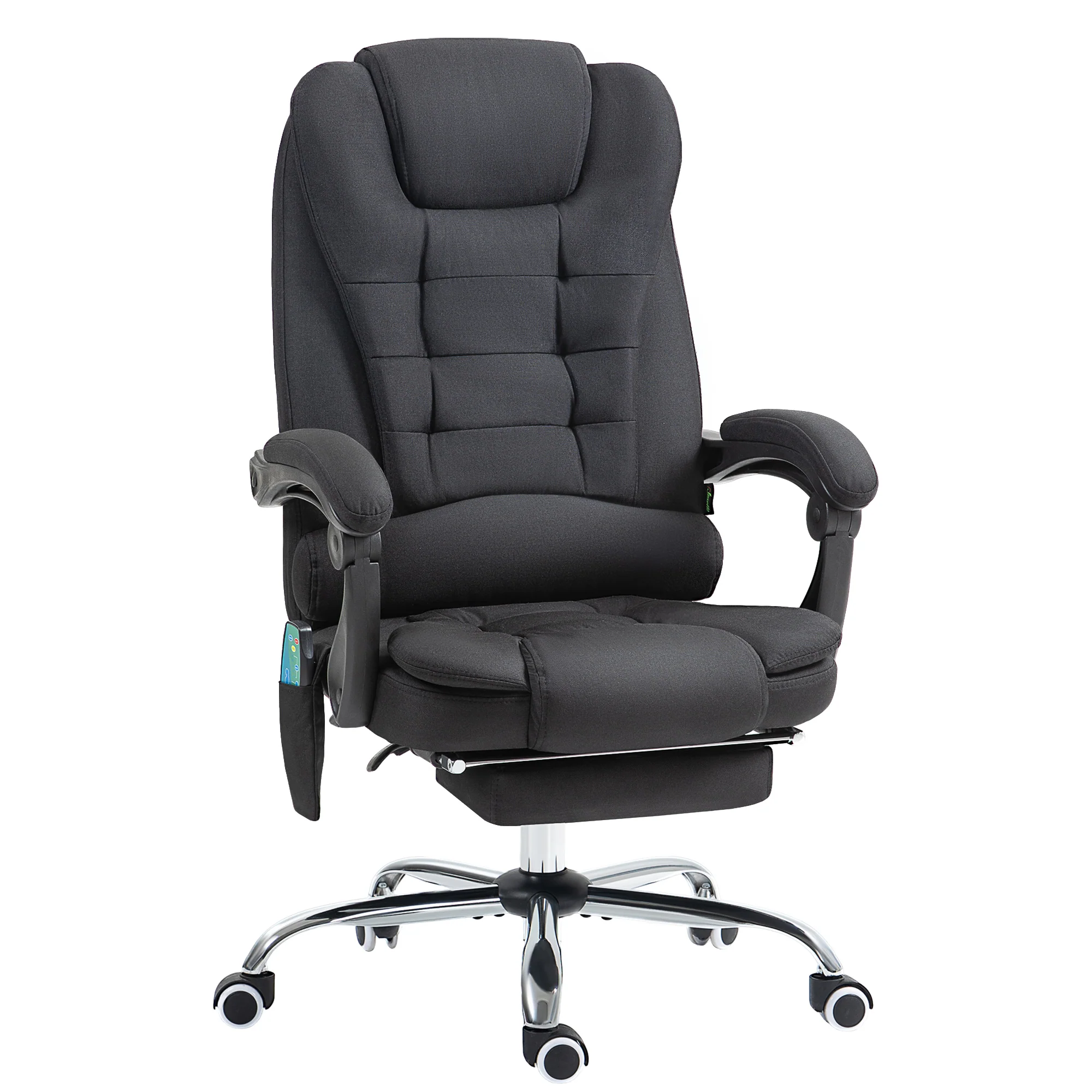 Fauteuil de bureau massant et chauffant, chaise de bureau, chaise ergonomique avec hauteur réglable, dossier inclinable et télécommande filaire, pivotant à 360°, en toile de lin, noir - Image 2