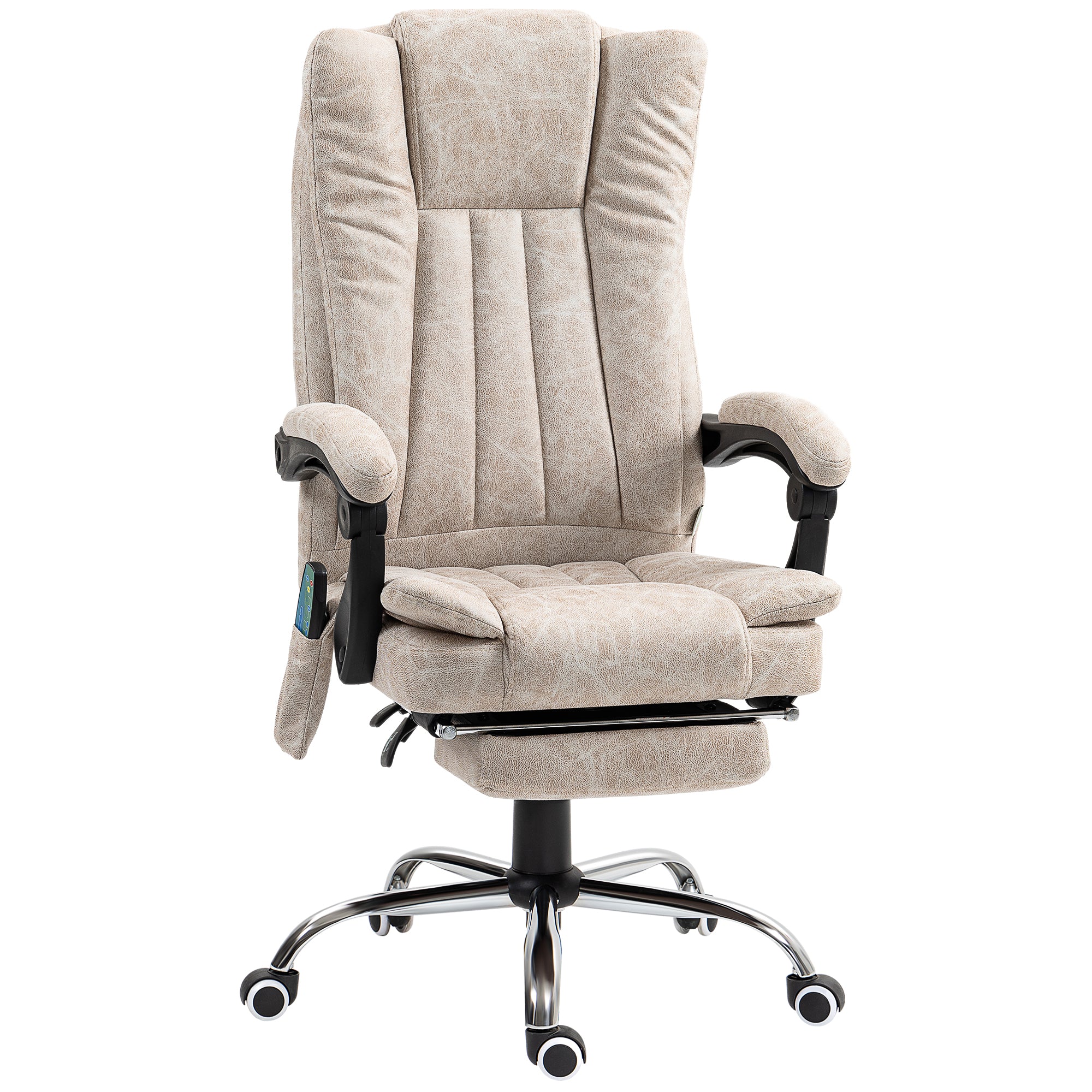 Fauteuil de bureau massant et chauffant, chaise de bureau, chaise ergonomique avec hauteur réglable, dossier inclinable, repose-pied et télécommande filaire, pivotant à 360°, crème - Image 2