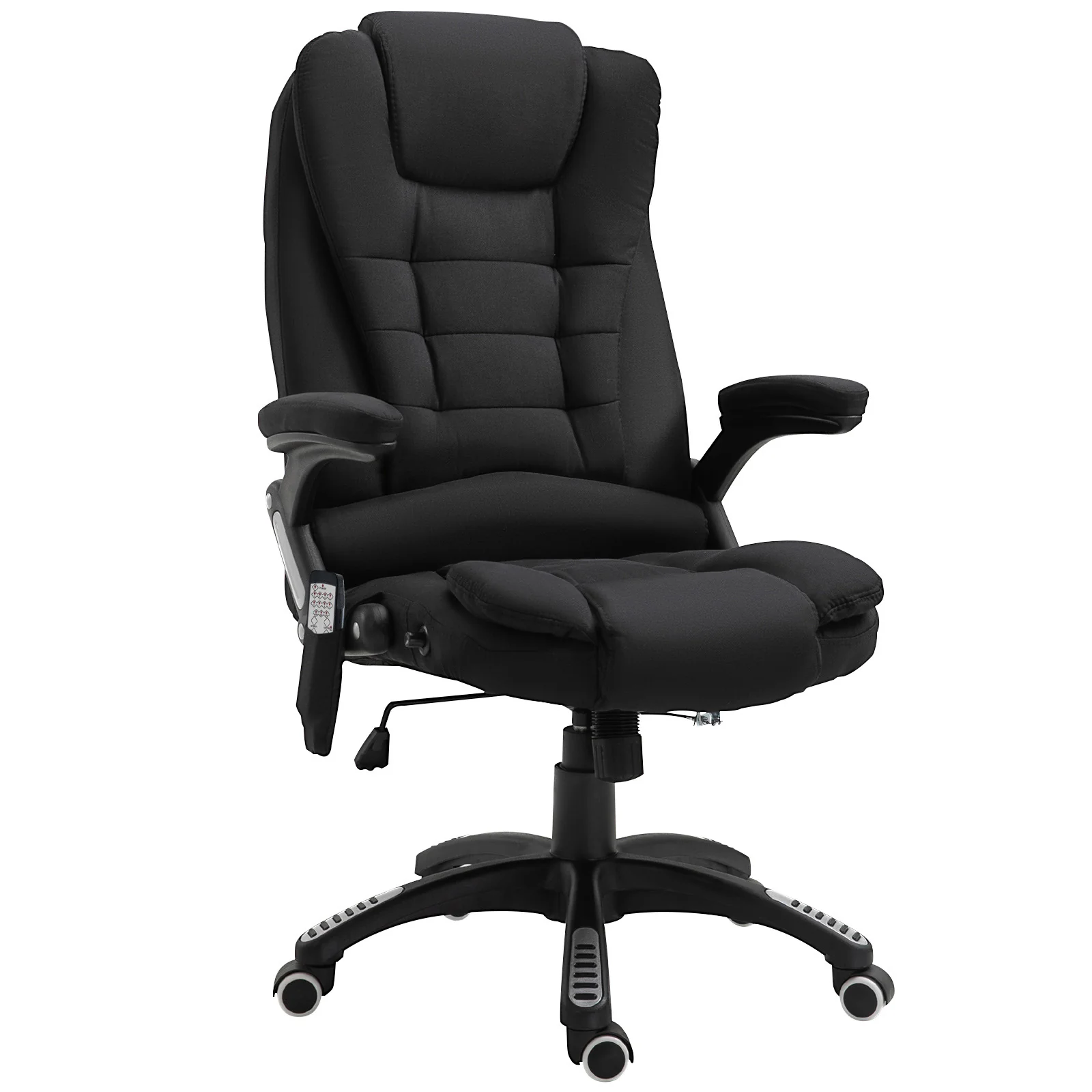 Fauteuil de bureau massant et chauffant, chaise de bureau, chaise ergonomique avec hauteur réglable, dossier inclinable et télécommande filaire, pivotant à 360° tissu en polyester noir - Image 2
