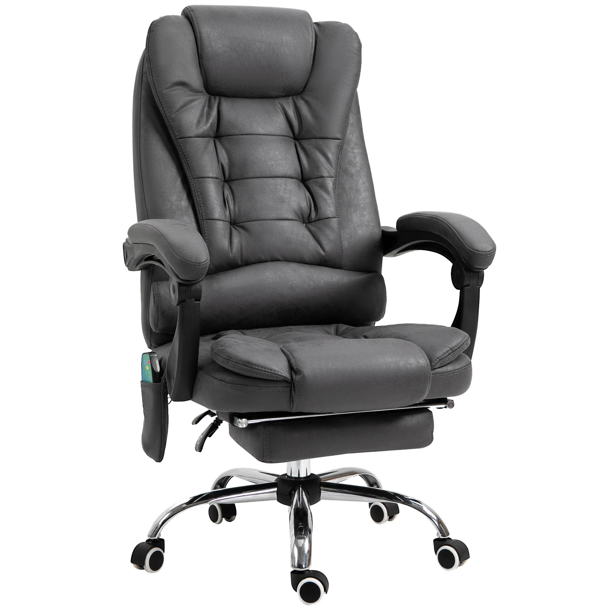 Fauteuil de bureau massant et chauffant, chaise de bureau ergonomique hauteur réglable, dossier inclinable, repose-pieds, télécommande filaire, pivotant 360°, tissu en microfibre, gris foncé - Image 2