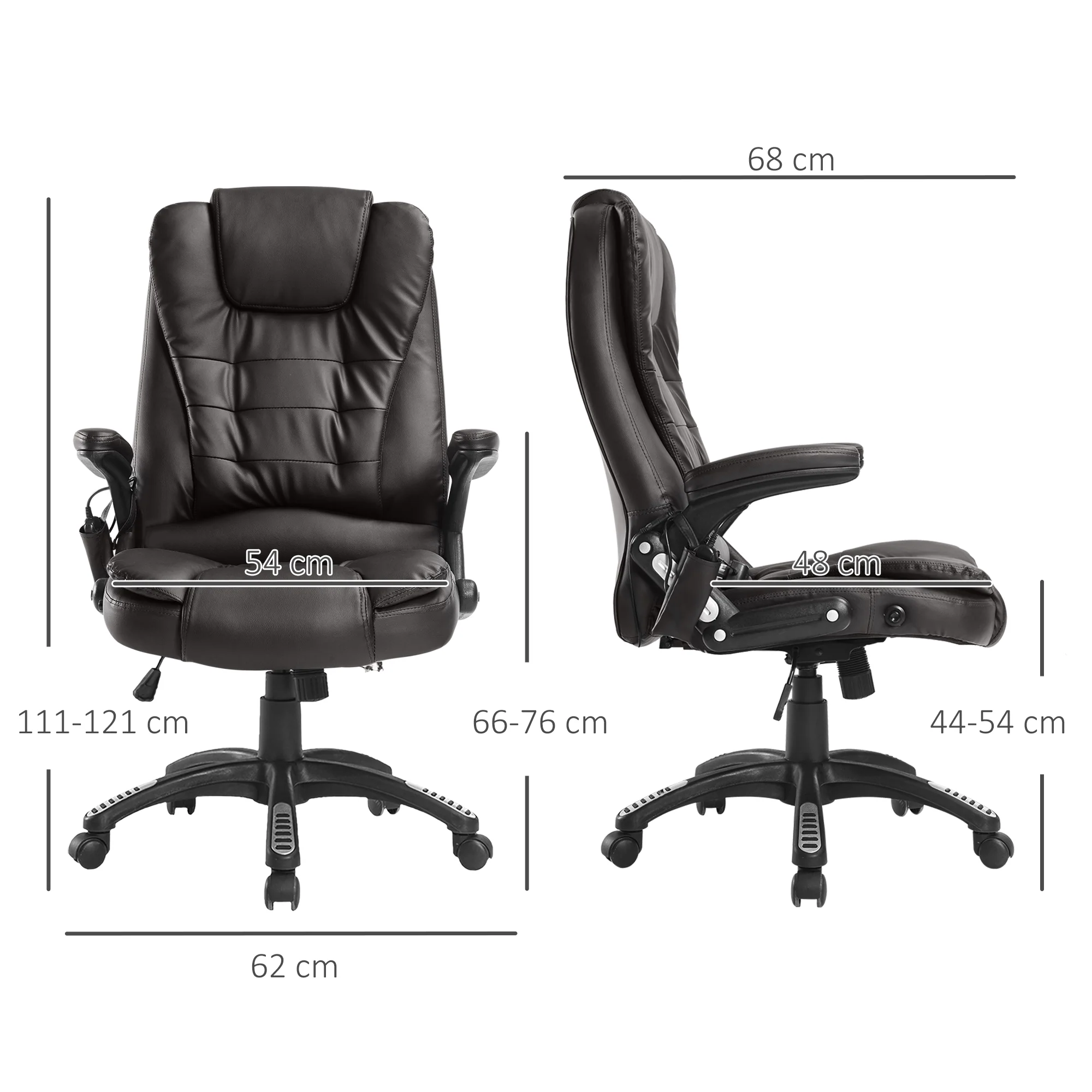 Fauteuil de bureau massant et chauffant électrique fauteuil bureau ergonomique revêtement synthétique brun - Image 4