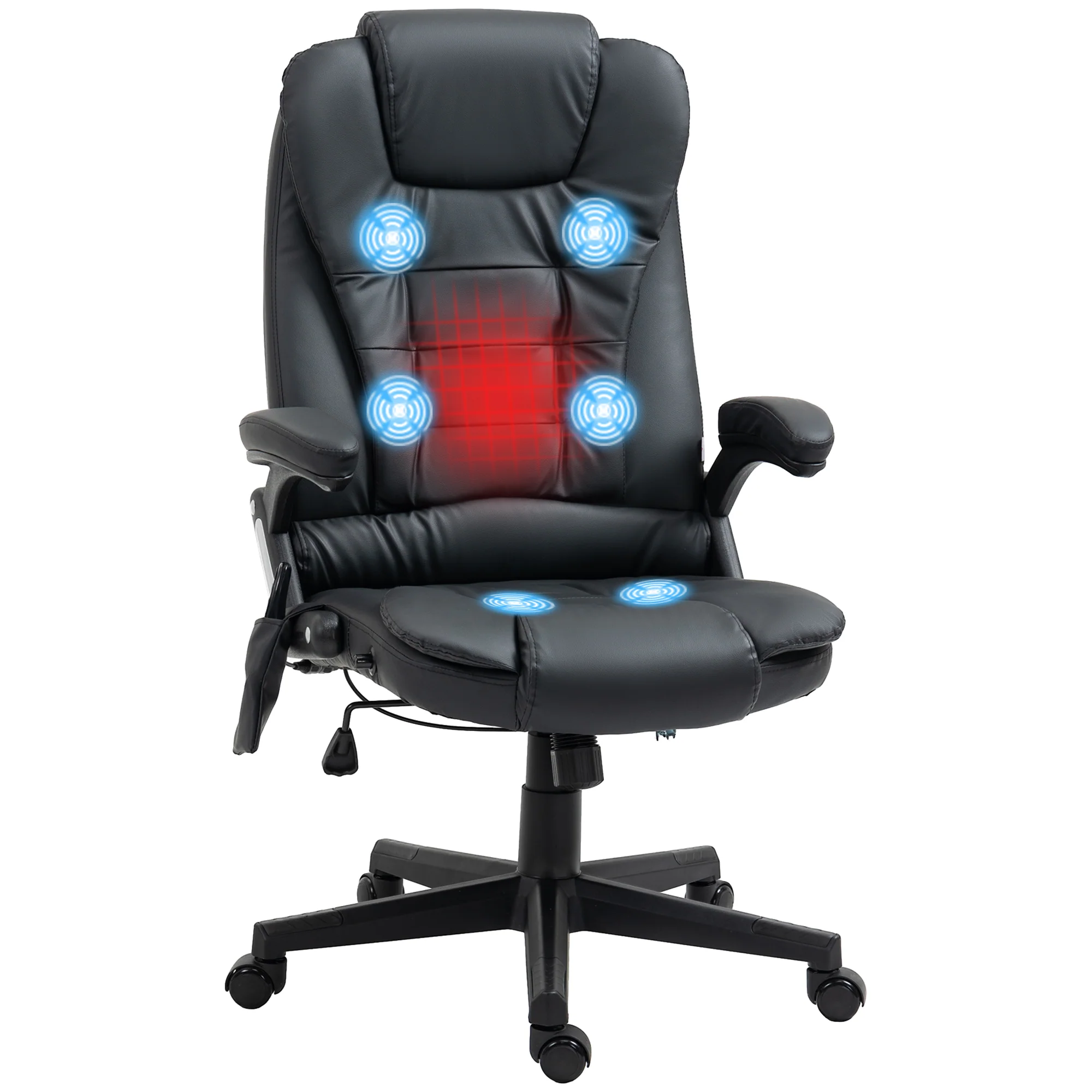 Fauteuil de bureau massant et chauffant électrique fauteuil bureau ergonomique revêtement synthétique noir - Image 11