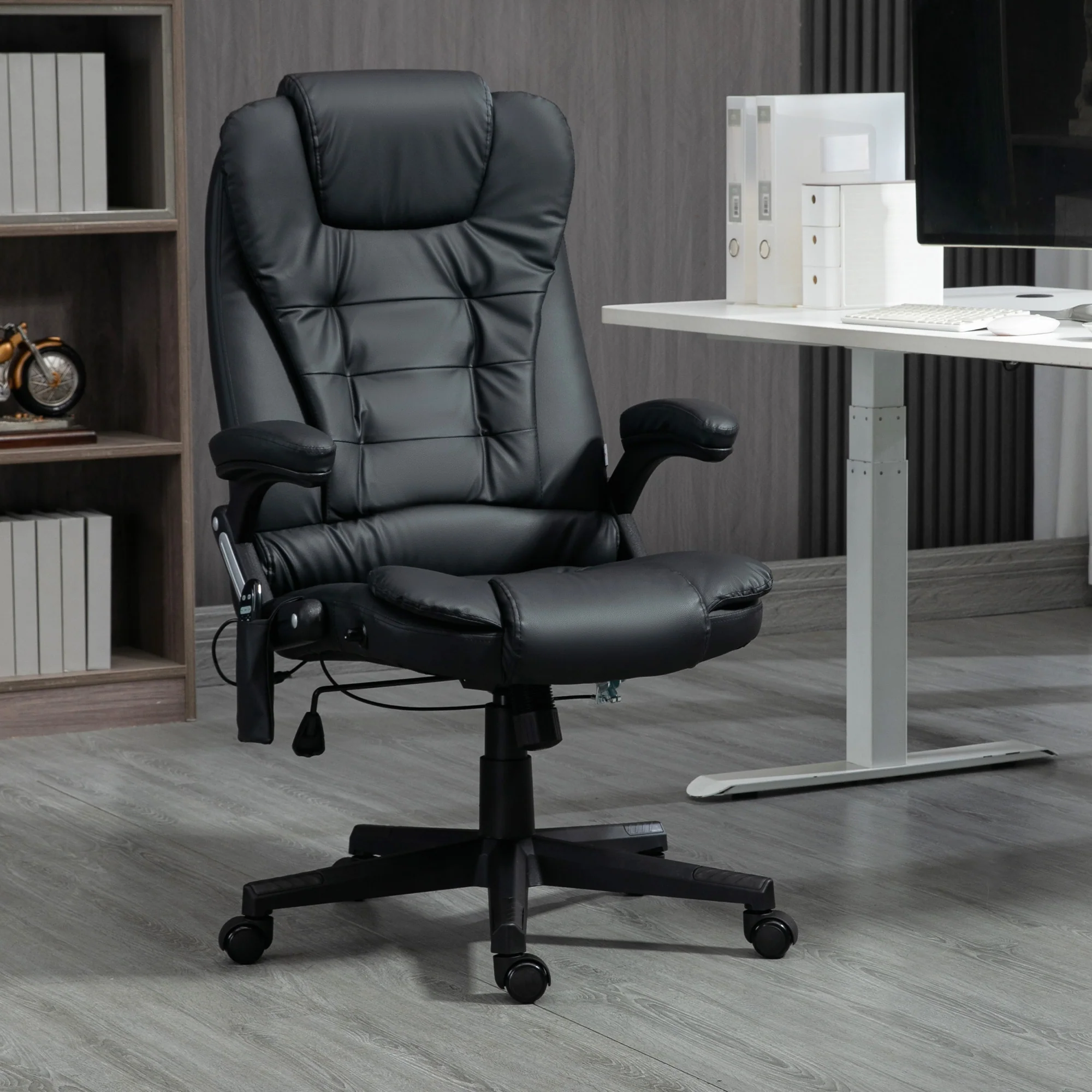 Fauteuil de bureau massant et chauffant électrique fauteuil bureau ergonomique revêtement synthétique noir - Image 3