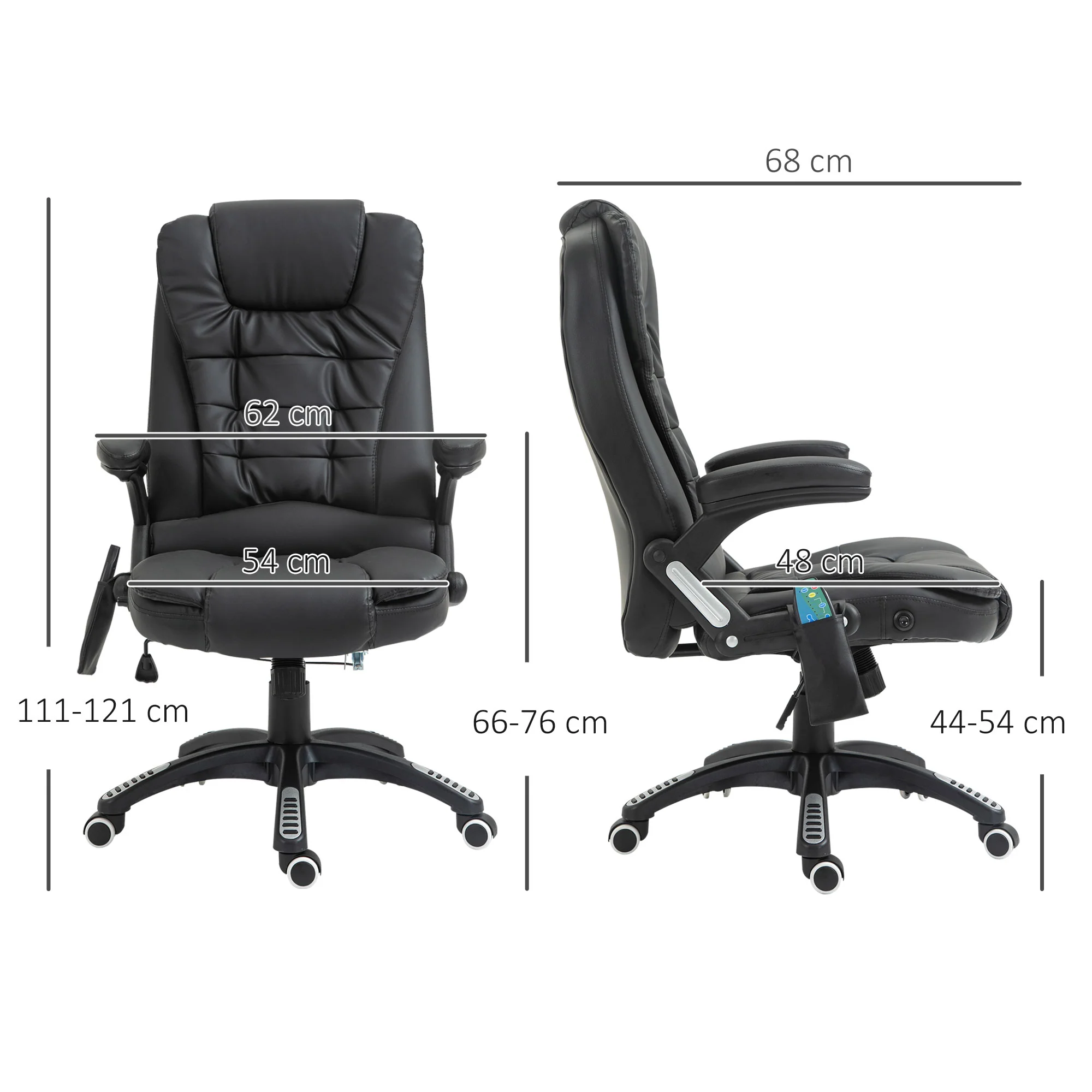 Fauteuil de bureau massant et chauffant électrique fauteuil bureau ergonomique revêtement synthétique noir - Image 4