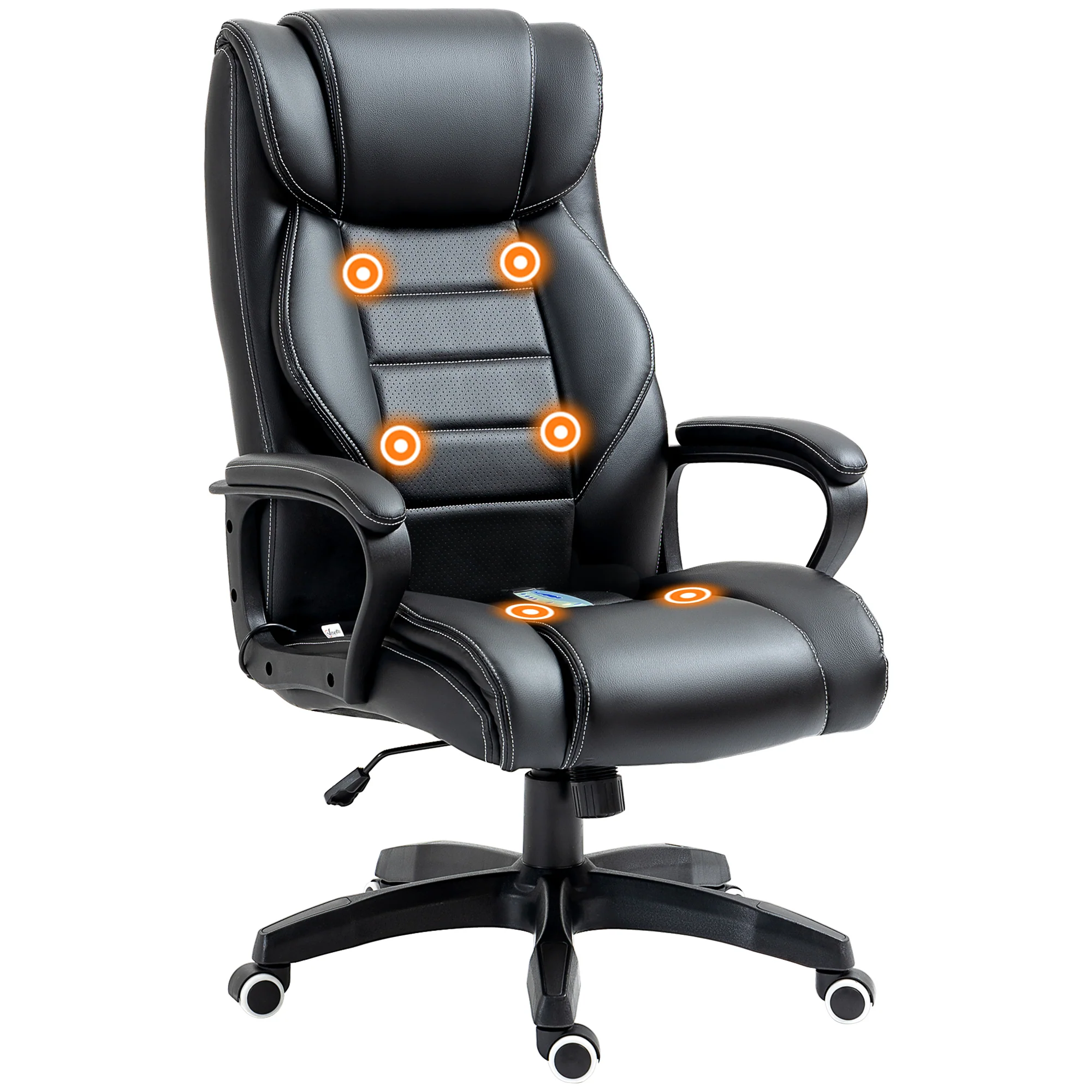 Fauteuil de bureau massant fauteuil bureau ergonomique grand confort hauteur réglable fonction dossier à bascule revêtement synthétique noir - Image 11