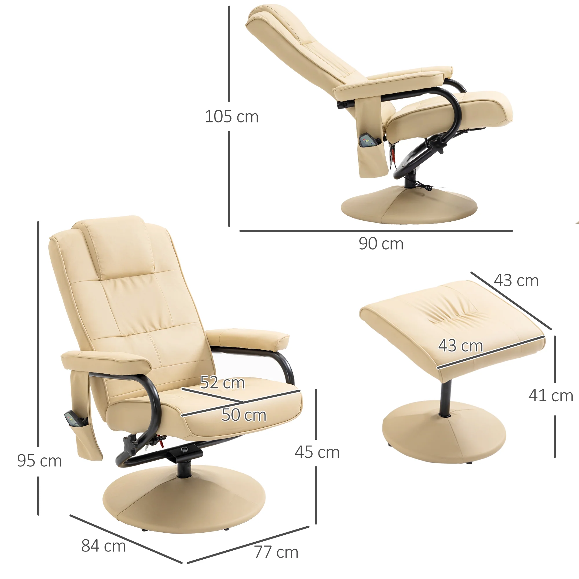 Fauteuil de Massage et Relaxation électrique pivotant inclinable avec Repose-Pied revêtement synthétique Beige - Image 4