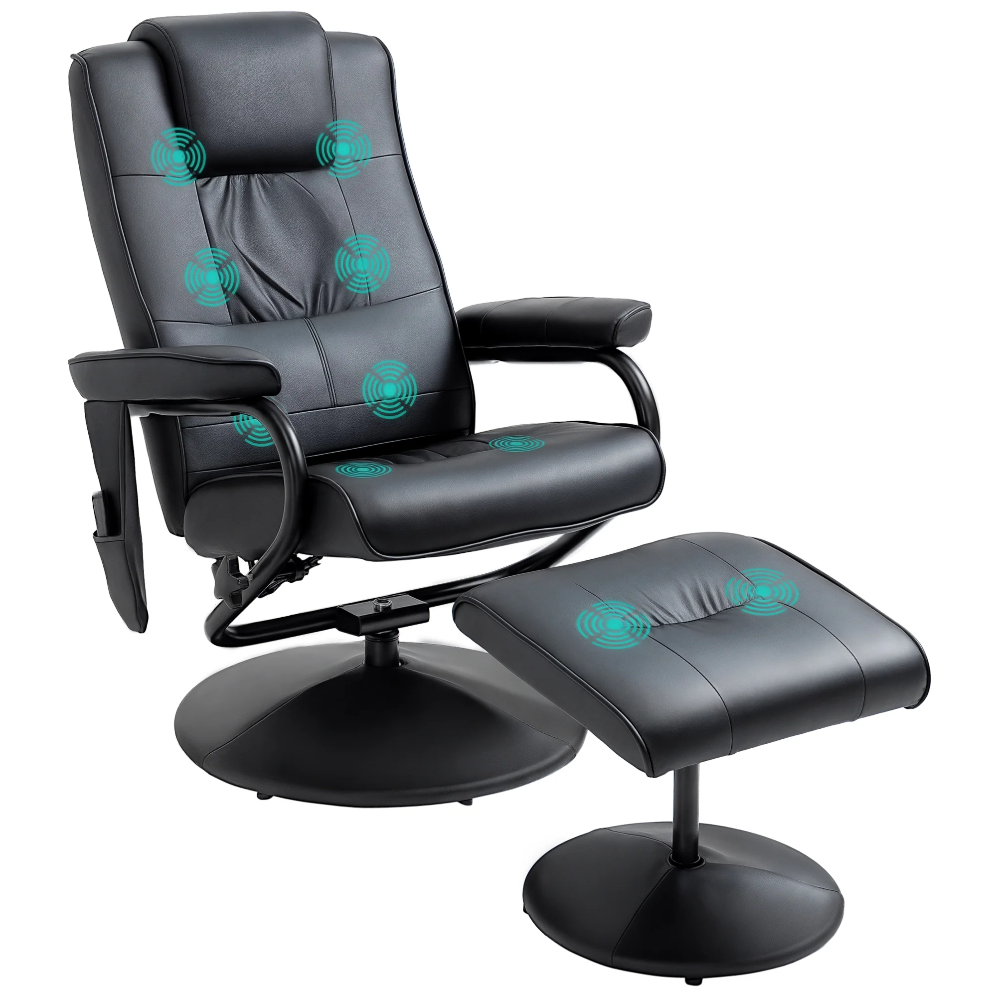 Fauteuil de Massage et Relaxation électrique pivotant inclinable avec Repose-Pied revêtement synthétique Noir - Image 11