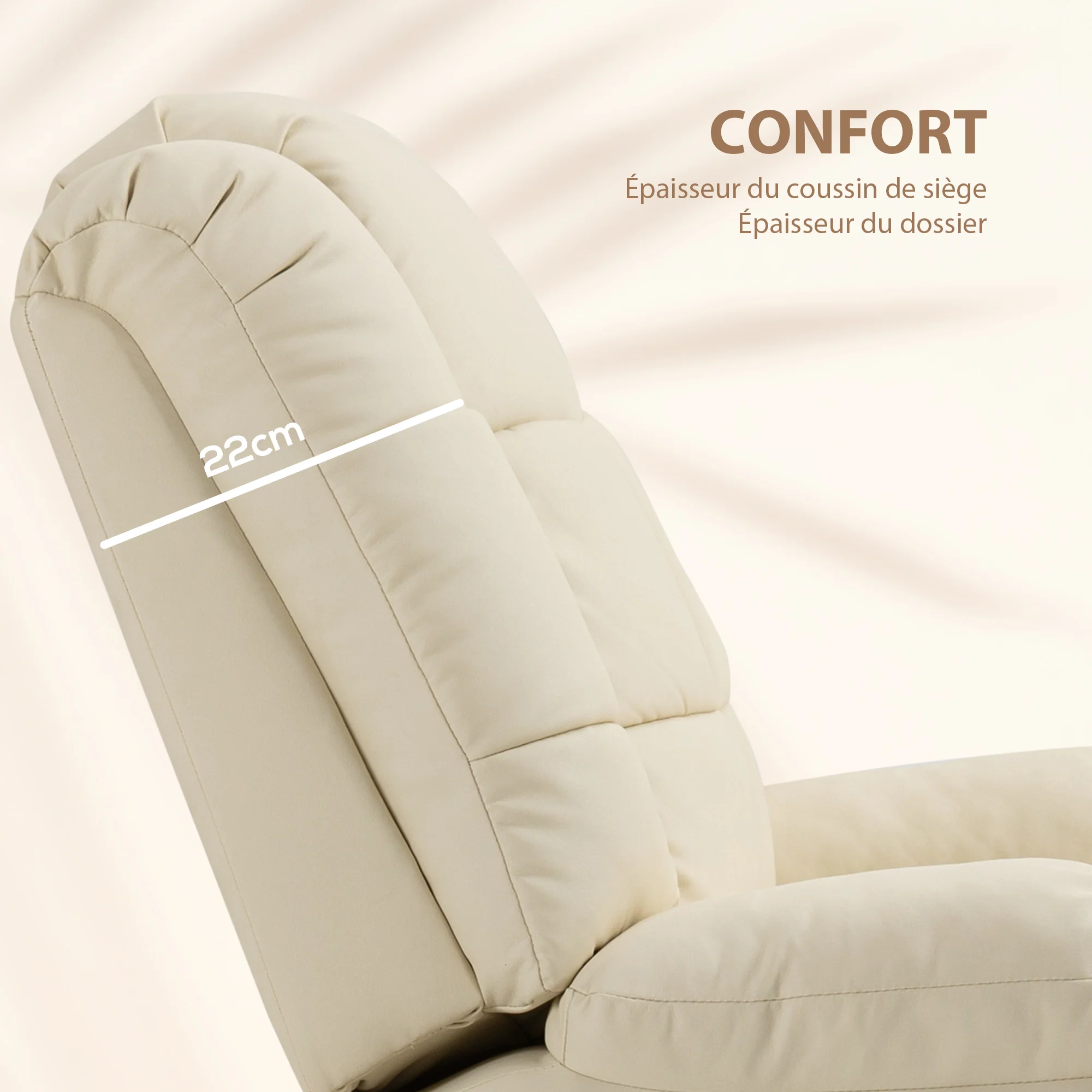 Fauteuil de massage fauteuil de relaxation massant avec dossier inclinable manuellement et repose-pied fauteuil TV revêtement synthétique télécommande incluse crème - Image 7