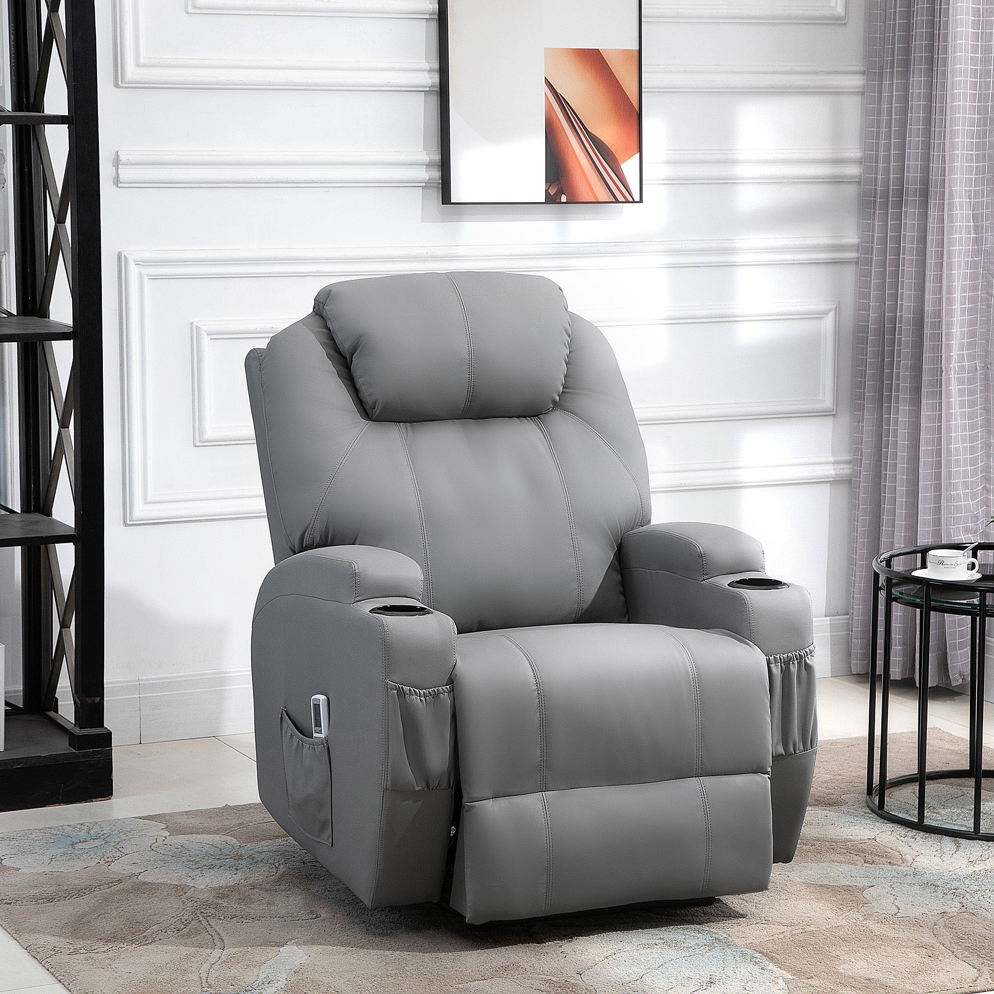 Fauteuil de Massage Inclinable, Chaise de Relaxation avec dossier et repose-pied électrique réglables revêtement synthétique pour Salon, Chambre, Cinéma Maison Gris - Image 3