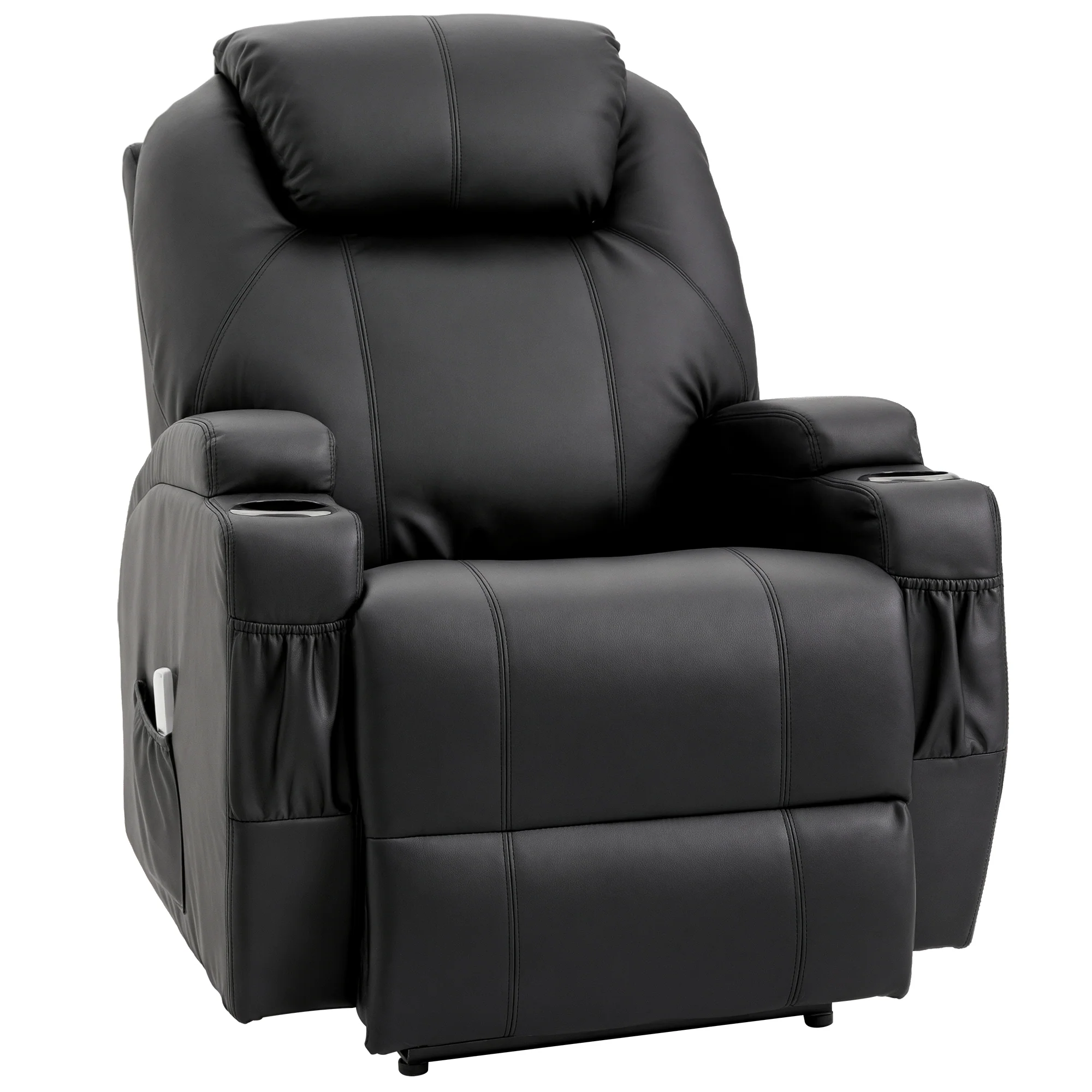 Fauteuil de Massage Inclinable, Chaise de Relaxation avec dossier et repose-pied électrique réglables revêtement synthétique pour Salon, Chambre, Cinéma Maison Noir - Image 11