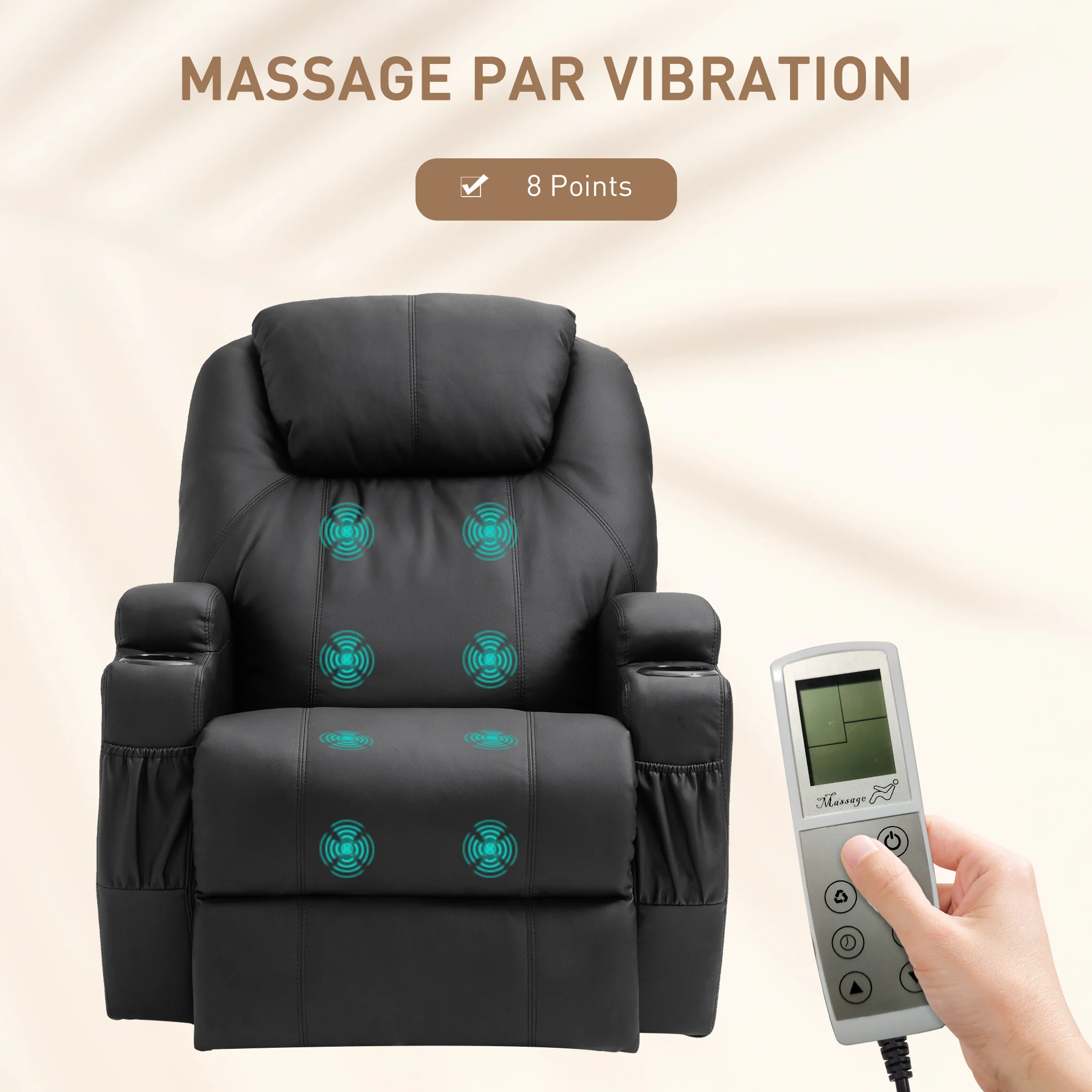 Fauteuil de Massage Inclinable, Chaise de Relaxation avec dossier et repose-pied électrique réglables revêtement synthétique pour Salon, Chambre, Cinéma Maison Noir - Image 5