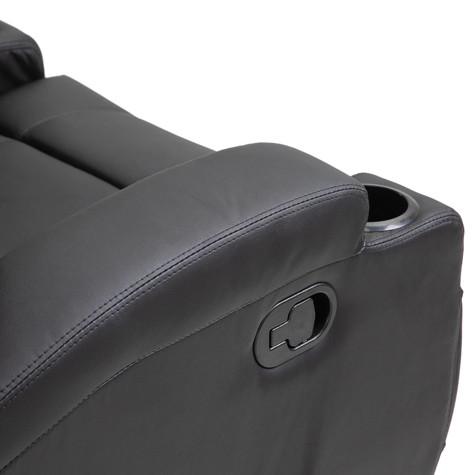 Fauteuil de massage inclinable, fauteuil de relaxation, dossier et repose-pieds réglable manuellement, fonction bascule, télécommande, pivotant à 360°, porte-gobelets et poches latérales, noir - Image 10