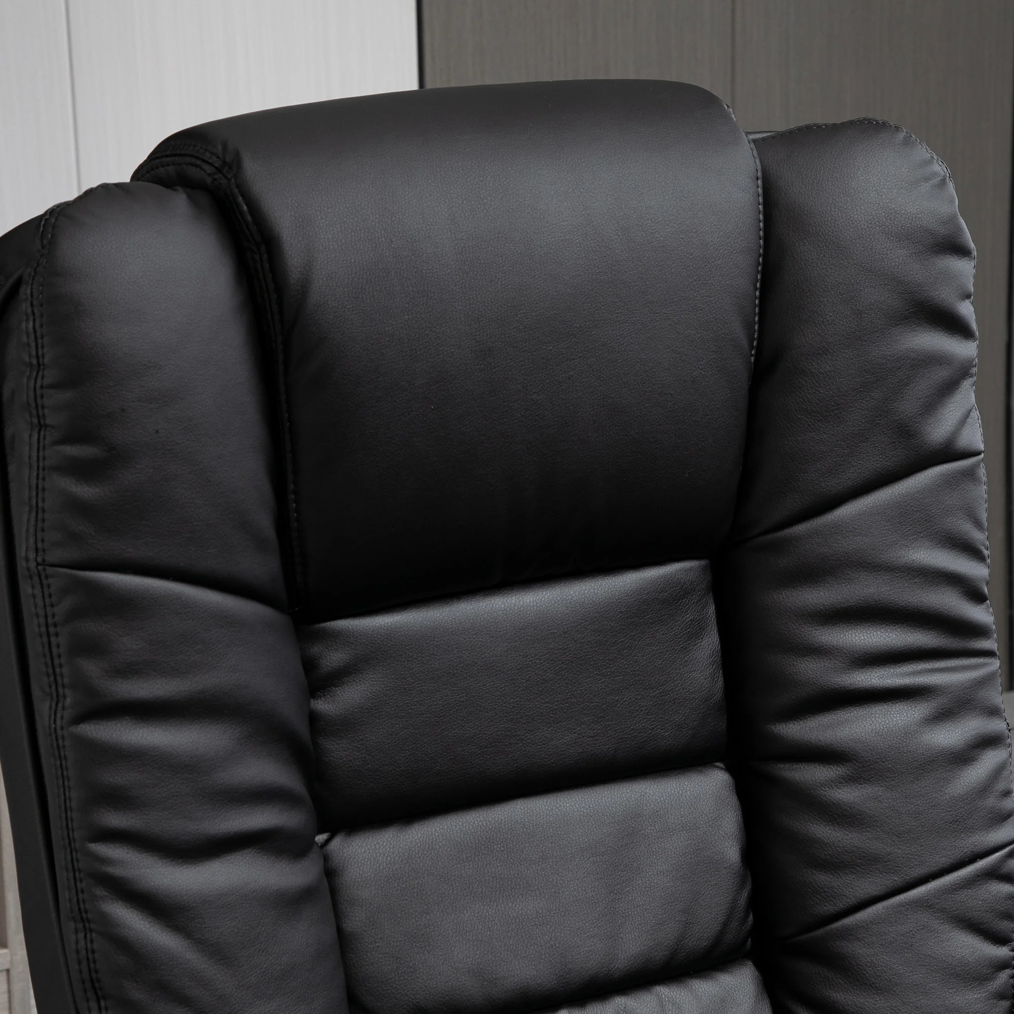 Fauteuil de relaxation avec repose-pied, dossier inclinable 135° max., siège pivotant 360°, assise rembourrée confort, revêtement synthétique, pour salon, chambre, bureau, noir - Image 8