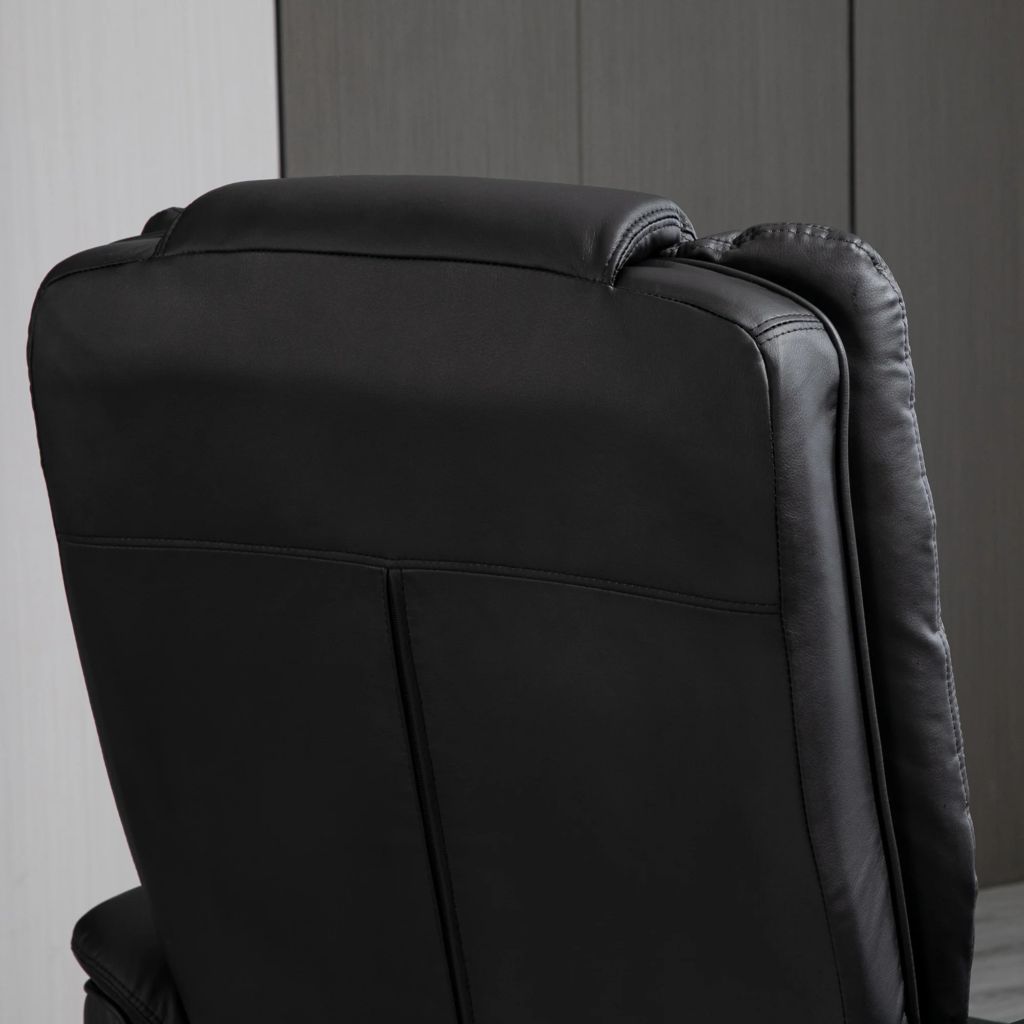 Fauteuil de relaxation avec repose-pied, dossier inclinable 135° max., siège pivotant 360°, assise rembourrée confort, revêtement synthétique, pour salon, chambre, bureau, noir - Image 9