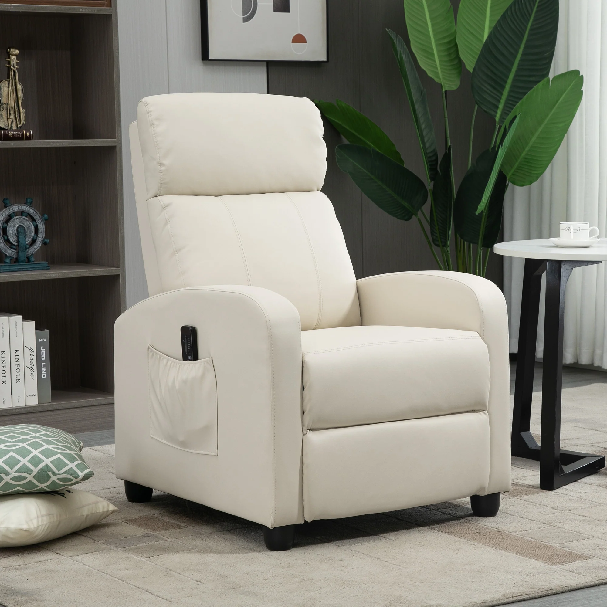 Fauteuil de Relaxation et Massage électrique avec Inclinaison Manuelle Dossier Repose-Pied réglable revêtement synthétique Crème - Image 3