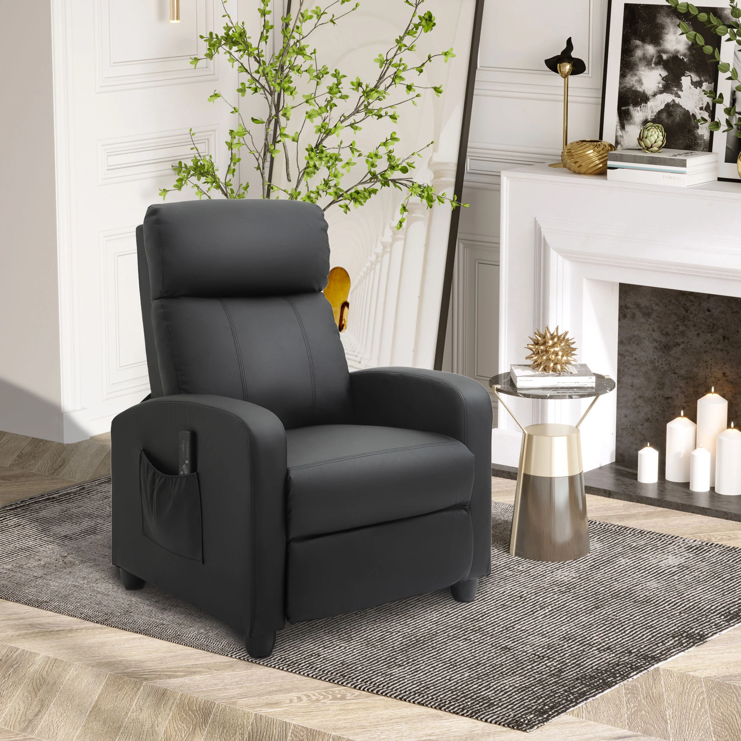 Fauteuil de Relaxation et Massage électrique avec Inclinaison Manuelle Dossier Repose-Pied réglable revêtement synthétique Noir - Image 3