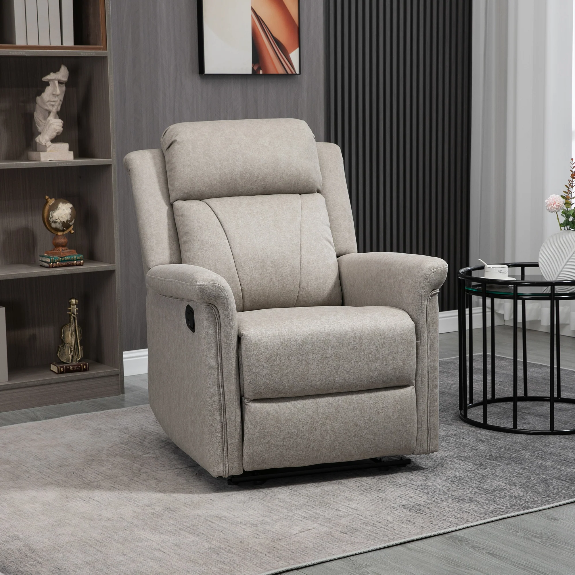 Fauteuil de relaxation inclinable 135° manuellement tissu en microfibre avec repose-pied gris - Image 3