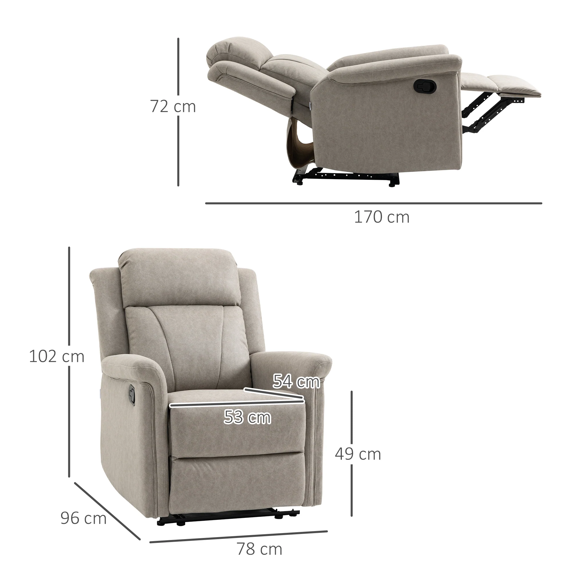 Fauteuil de relaxation inclinable 135° manuellement tissu en microfibre avec repose-pied gris - Image 4