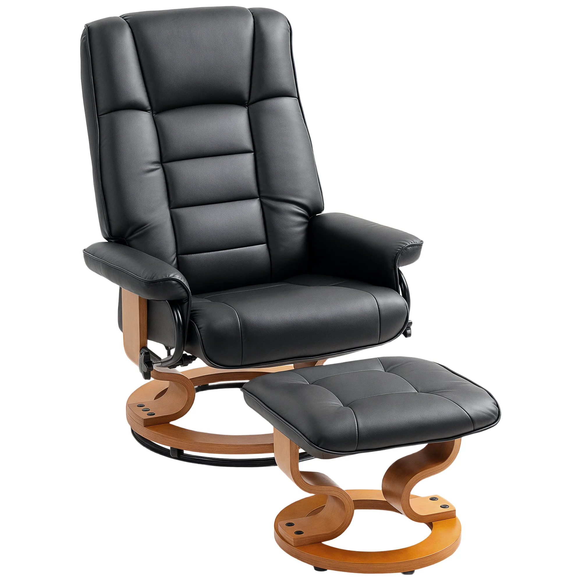 Fauteuil de relaxation inclinable avec repose-pied fauteuil relax de salon pivotant, cadre en bois revêtement synthétique 76 x 85 x 104 cm noir - Image 11