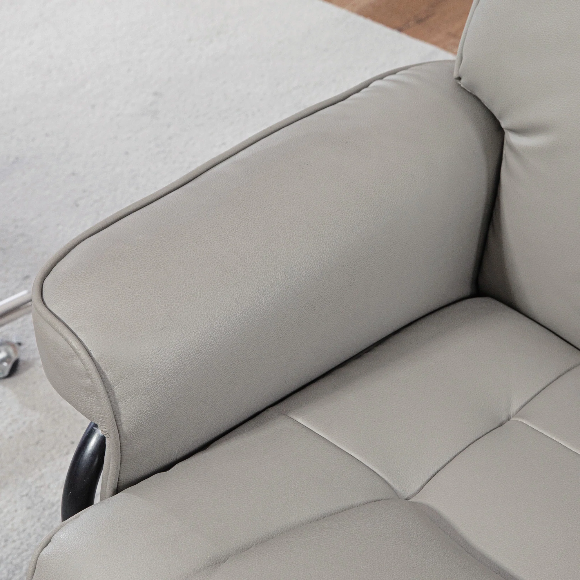 Fauteuil de relaxation inclinable avec repose-pied fauteuil relax de salon pivotant, cadre en bois revêtement synthétique 76 x 85 x 104 cm gris - Image 10