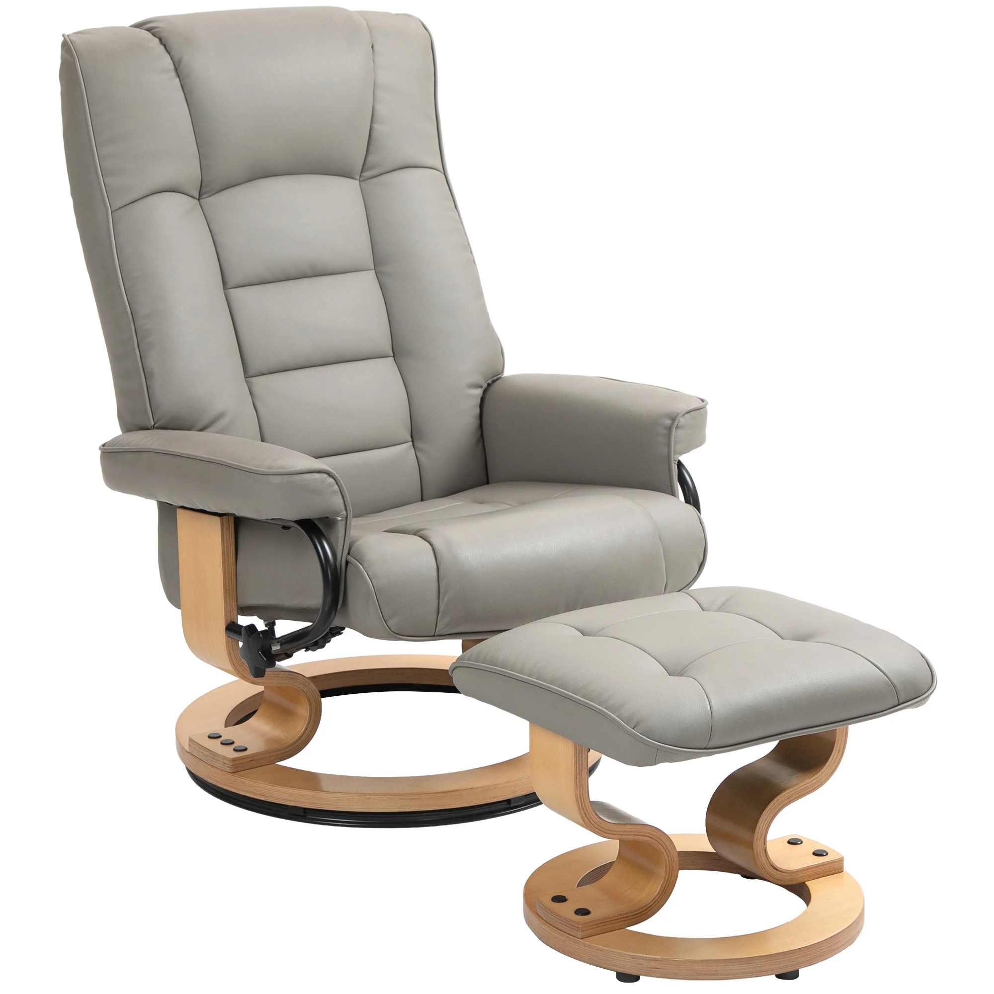 Fauteuil de relaxation inclinable avec repose-pied fauteuil relax de salon pivotant, cadre en bois revêtement synthétique 76 x 85 x 104 cm gris - Image 11