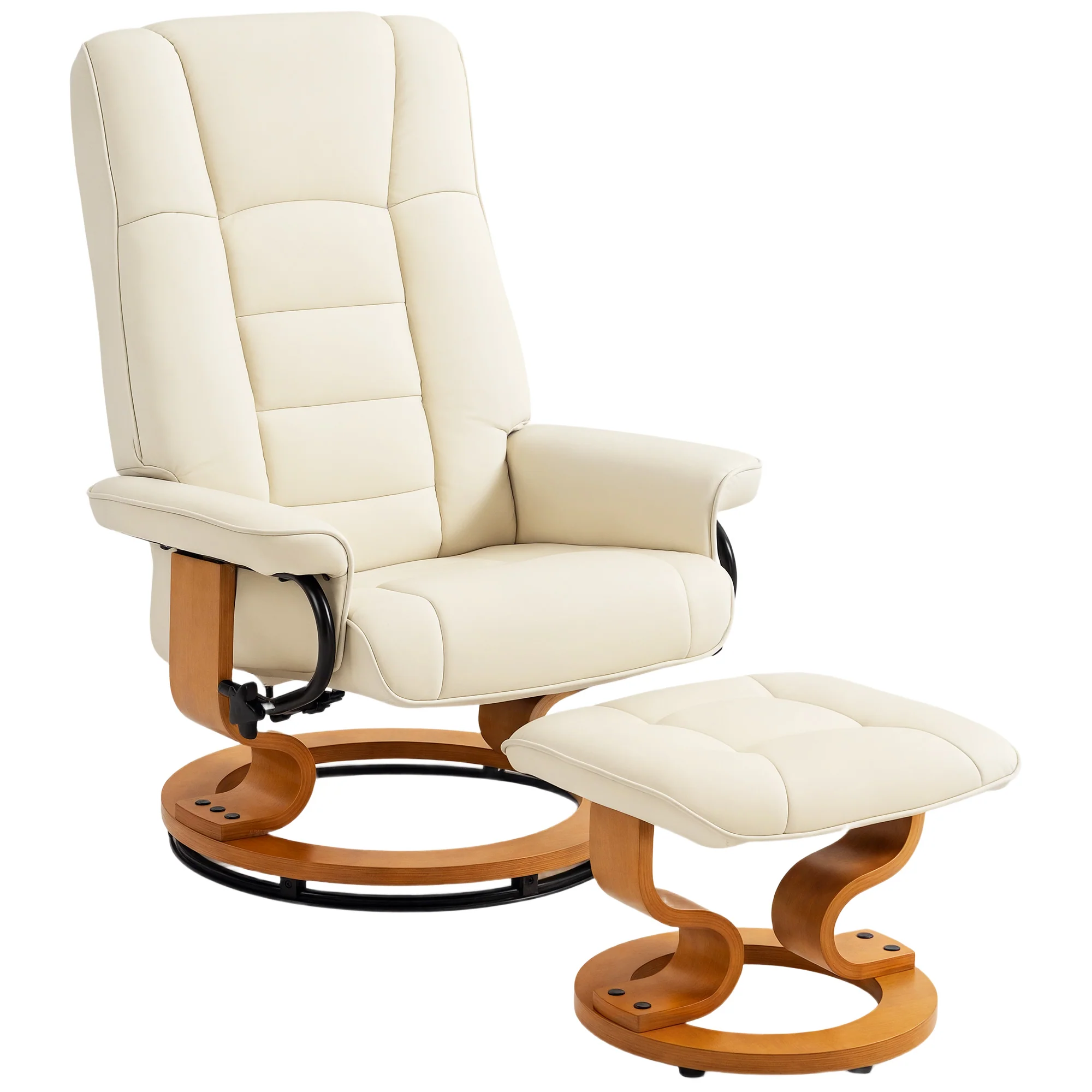 Fauteuil de relaxation inclinable avec repose-pied fauteuil relax de salon pivotant, cadre en bois revêtement synthétique 76 x 85 x 104 cm crème - Image 11