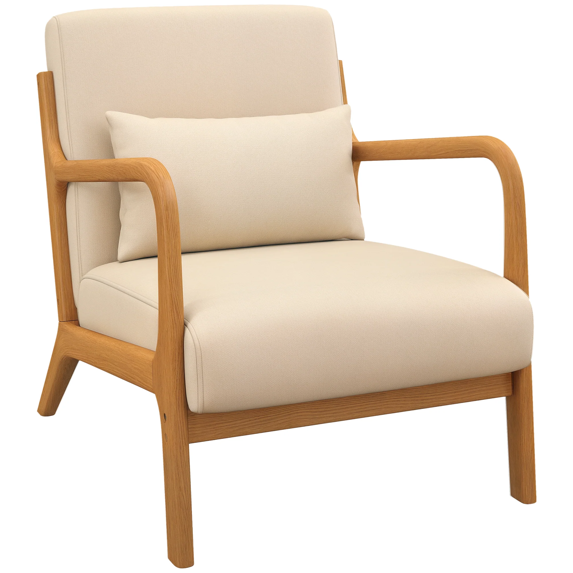 Fauteuil de salon avec cadre en bois massif fauteuil lounge - assise profonde - accoudoirs - aspect velours beige - Image 11