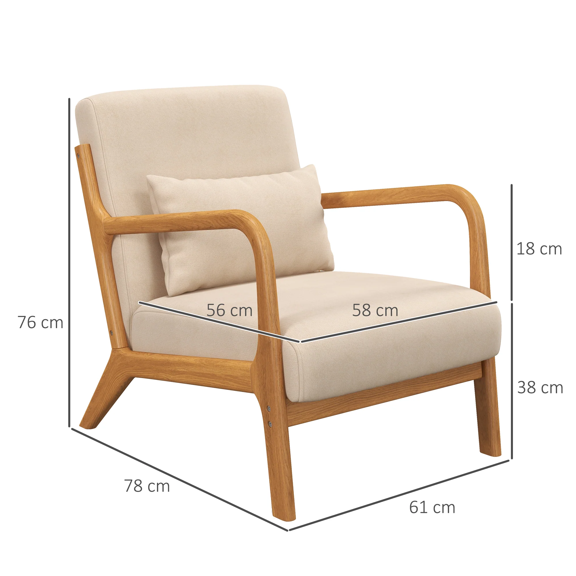 Fauteuil de salon avec cadre en bois massif fauteuil lounge - assise profonde - accoudoirs - aspect velours beige - Image 4