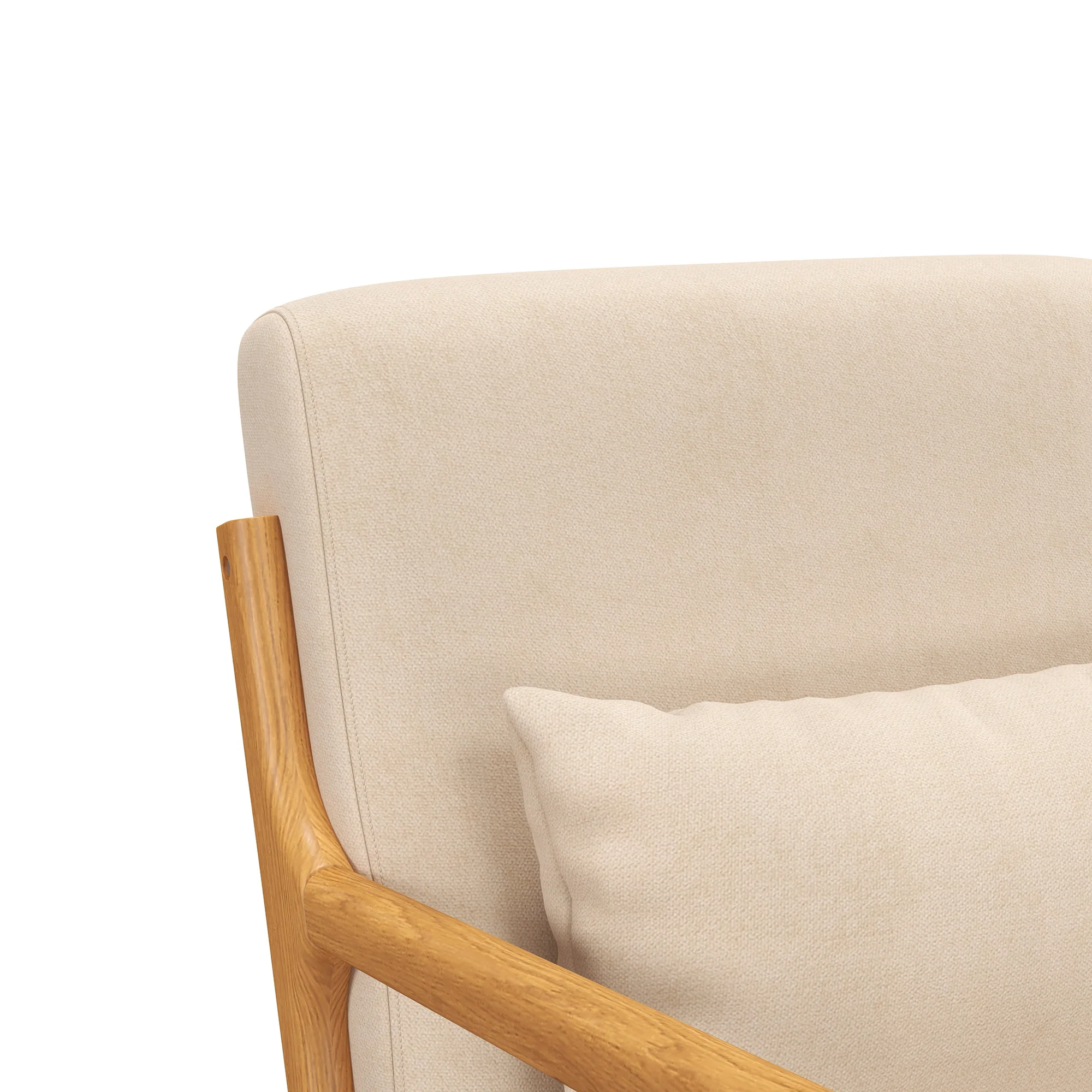 Fauteuil de salon avec cadre en bois massif fauteuil lounge - assise profonde - accoudoirs - aspect velours beige - Image 8