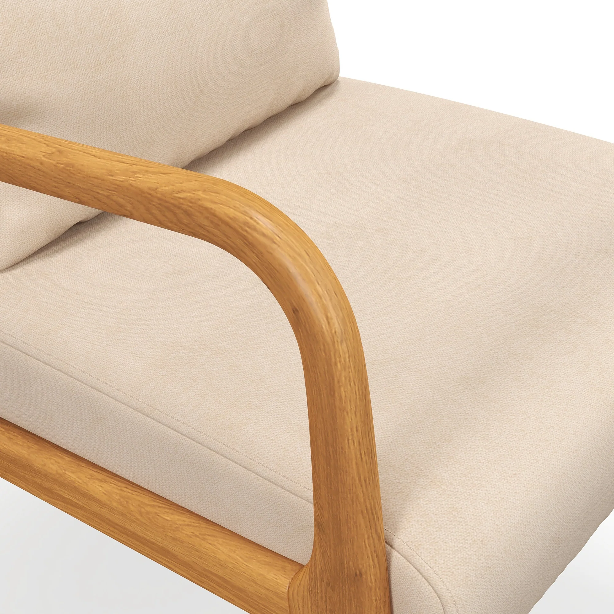 Fauteuil de salon avec cadre en bois massif fauteuil lounge - assise profonde - accoudoirs - aspect velours beige - Image 9