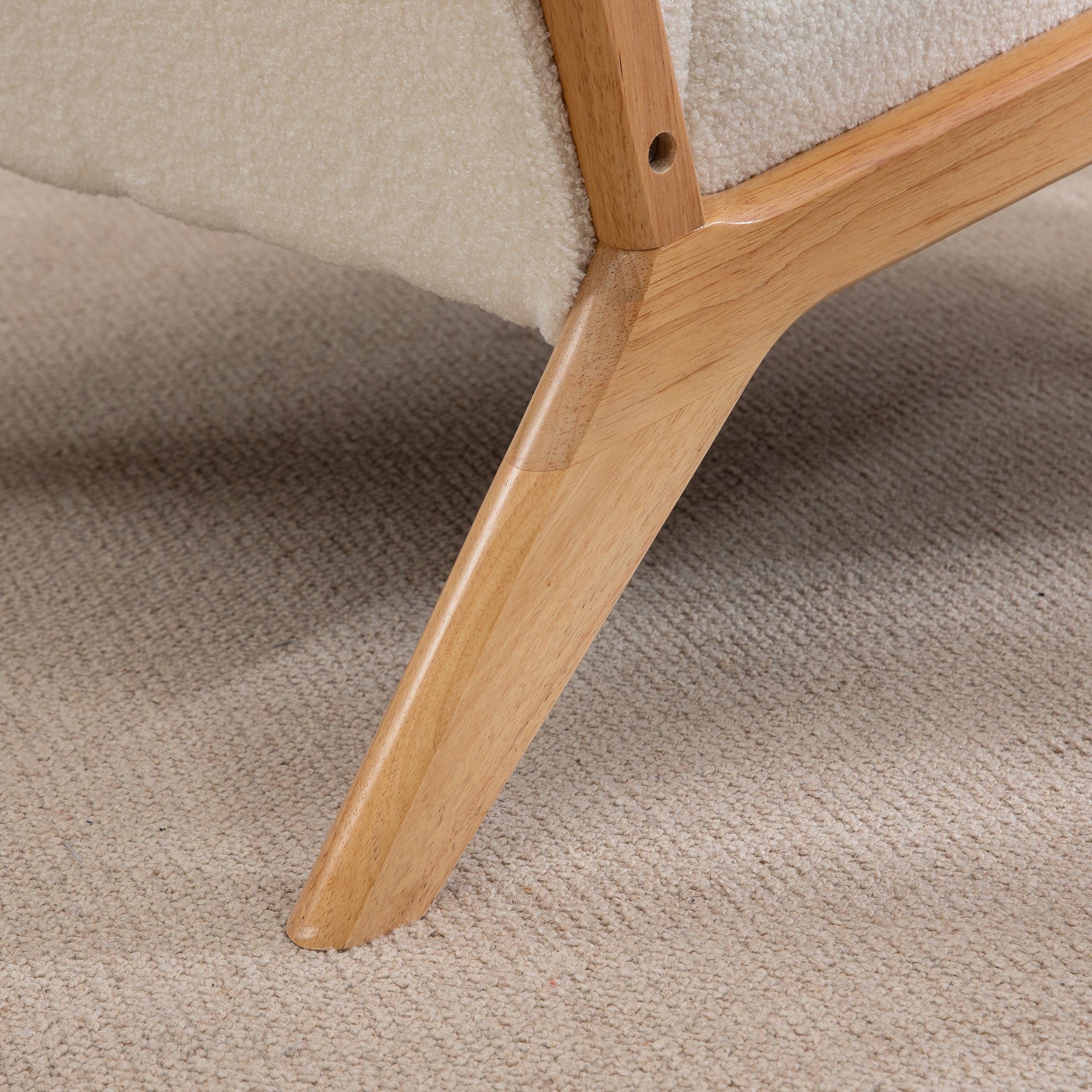 Fauteuil de salon avec cadre en bois massif fauteuil lounge - assise profonde - accoudoirs - aspect velours crème - Image 10