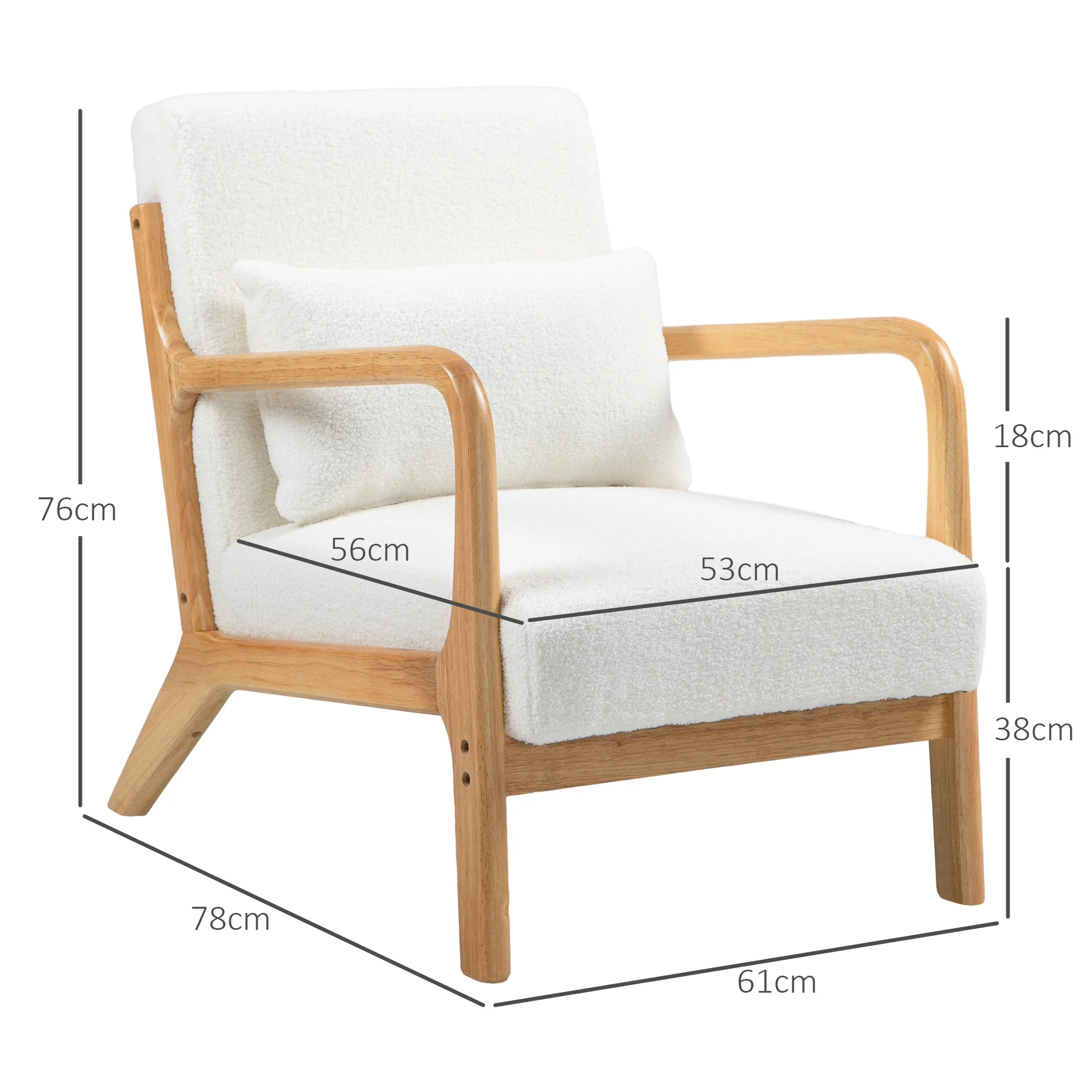 Fauteuil de salon avec cadre en bois massif fauteuil lounge - assise profonde - accoudoirs - aspect velours crème - Image 4