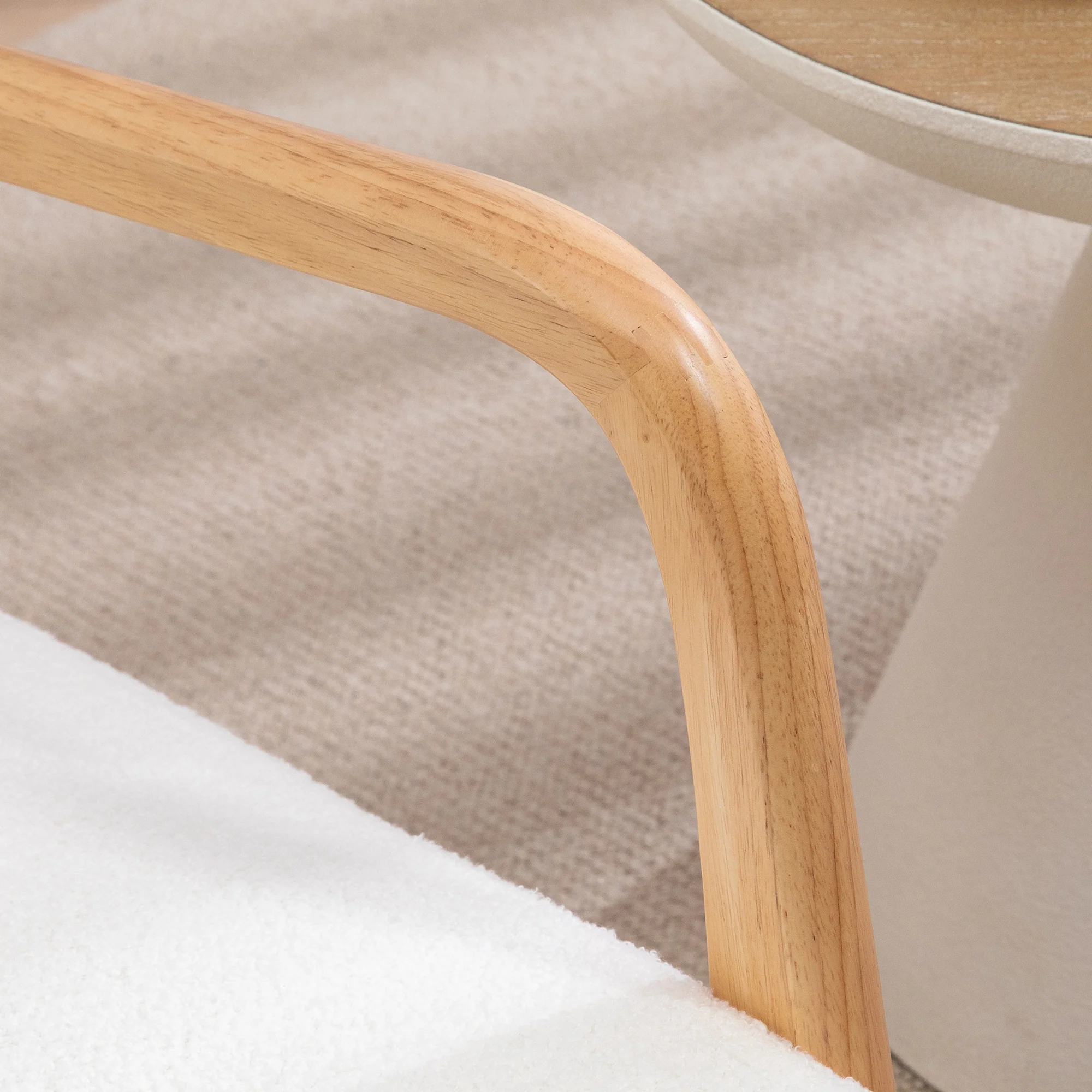 Fauteuil de salon avec cadre en bois massif fauteuil lounge - assise profonde - accoudoirs - aspect velours crème - Image 8