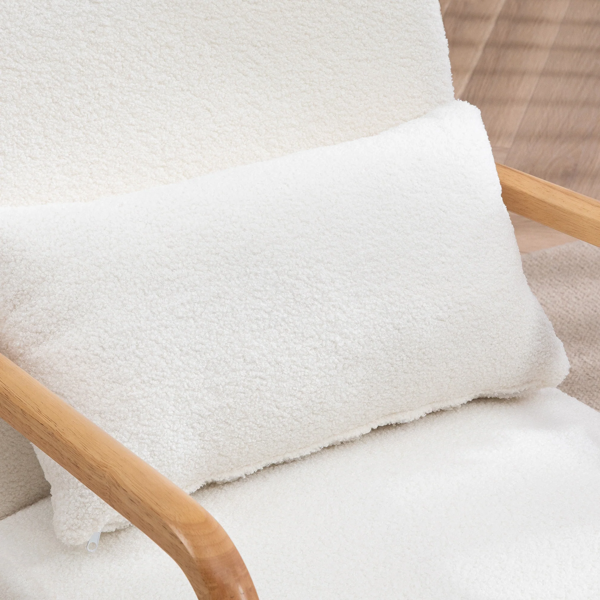 Fauteuil de salon avec cadre en bois massif fauteuil lounge - assise profonde - accoudoirs - aspect velours crème - Image 9