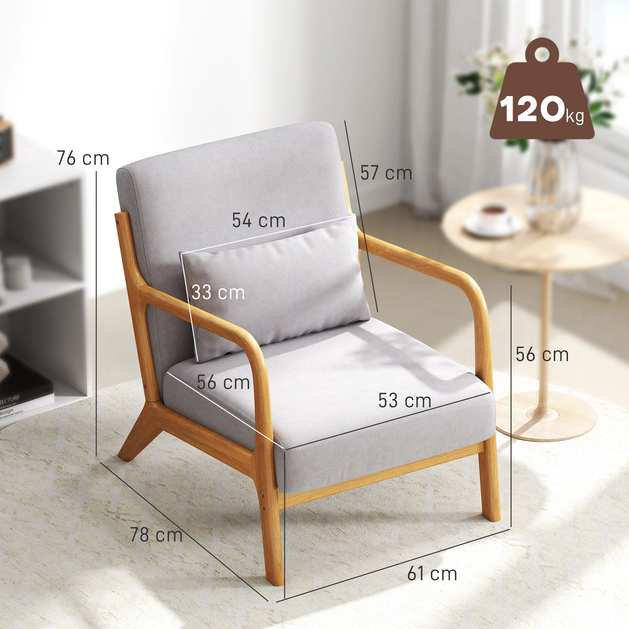 Fauteuil de salon avec cadre en bois massif fauteuil lounge - assise profonde - accoudoirs - aspect velours gris - Image 4