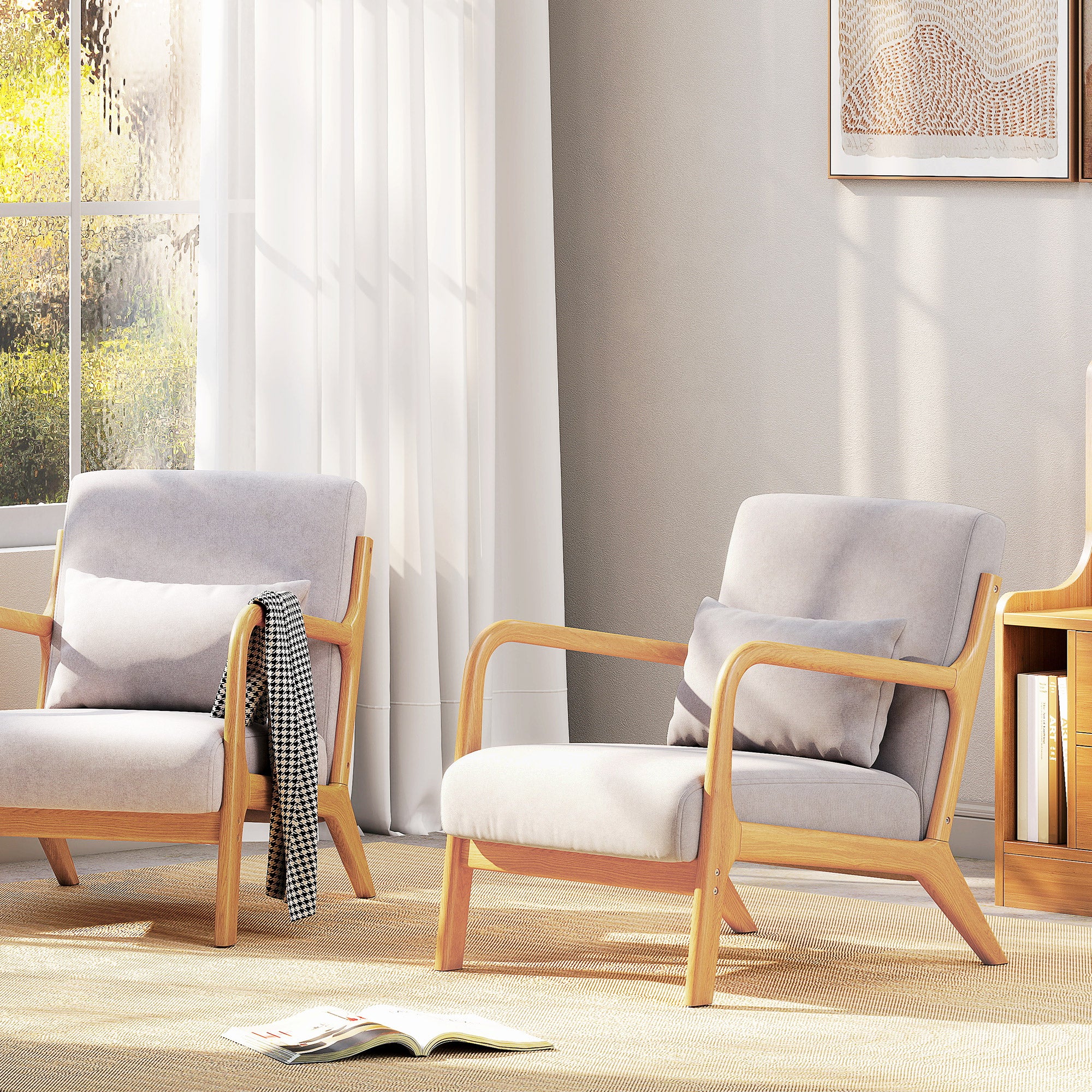 Fauteuil de salon avec cadre en bois massif fauteuil lounge - assise profonde - accoudoirs - aspect velours gris - Image 9