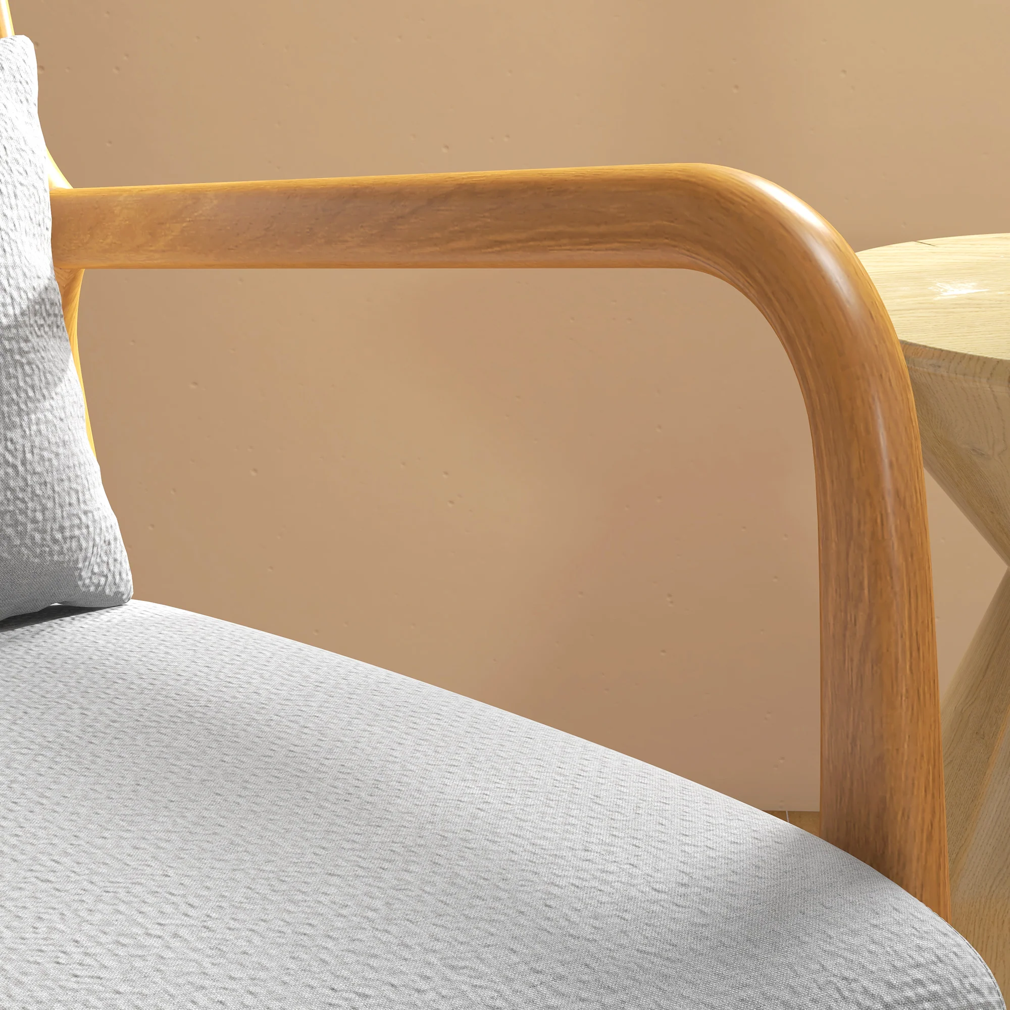 Fauteuil de salon avec cadre en bois massif fauteuil lounge - assise profonde - accoudoirs - aspect velours gris clair - Image 8