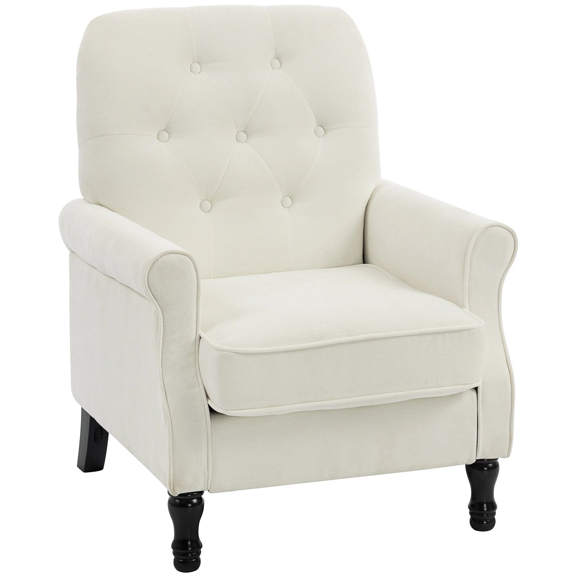Fauteuil de salon, canapé 1 place avec assise rembourrée épaisse, coussin à ressorts, pieds en bois, style moderne médiéval, tissu en lin, pour chambre, salon, appartement, crème - Image 2