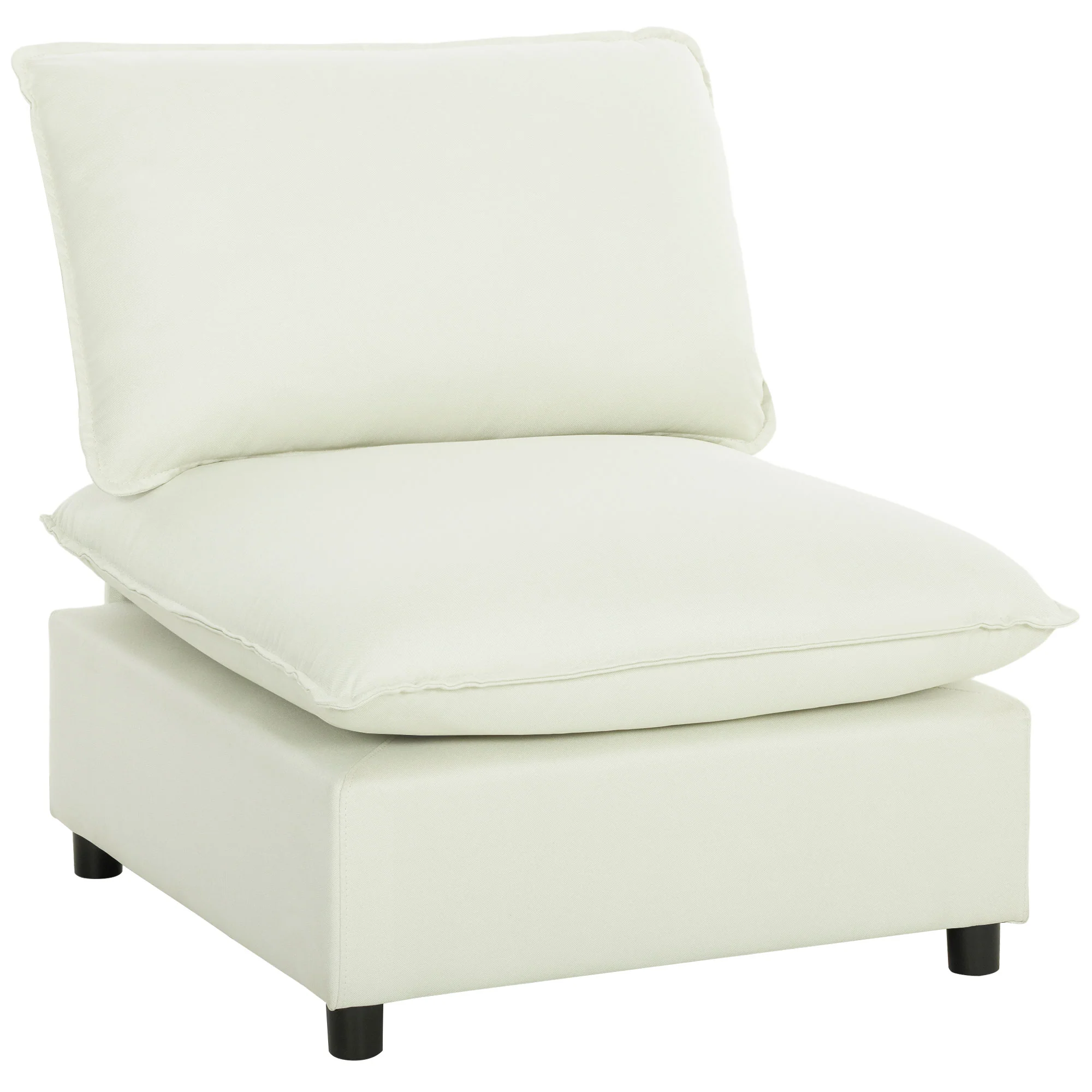 Fauteuil de salon, canapé 1 place moderne sans accoudoirs avec assise large, coussins épais, tissu en lin, fauteuil de lecture pour chambre, salon,petit espace, crème - Image 11