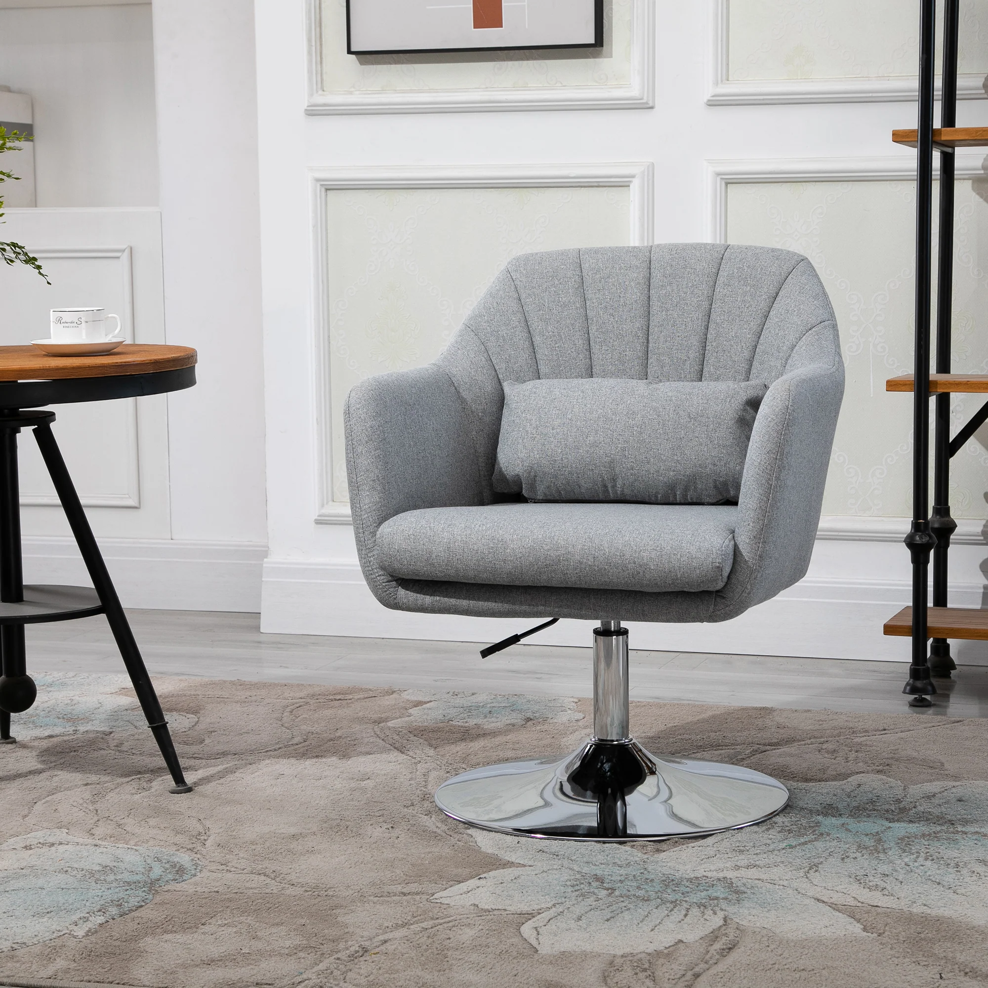 Fauteuil de salon chaise relax fauteuil de chambre grand confort - coussins lombaires hauteur réglable pivotant 360° piètement en métal chromé - gris - Image 3