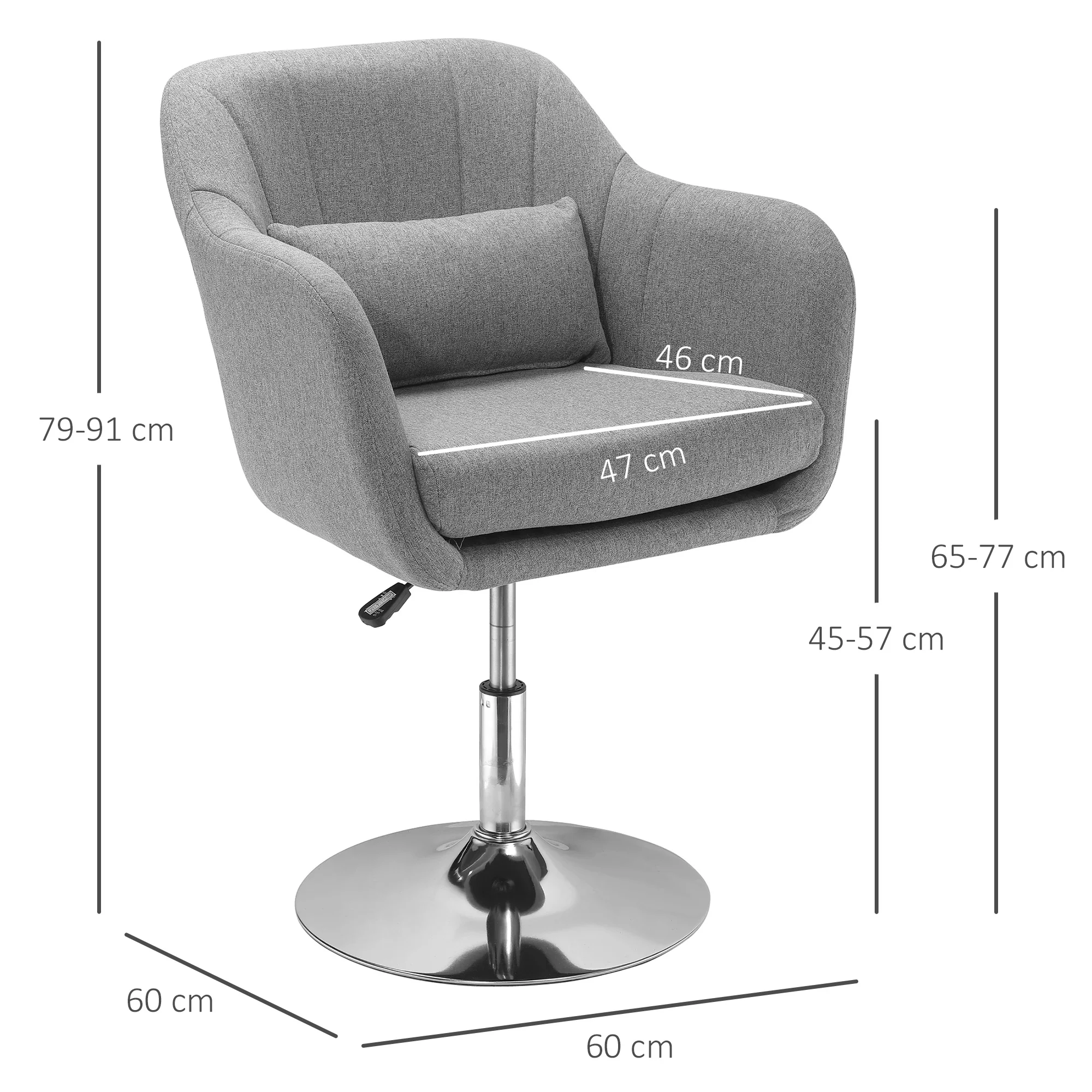 Fauteuil de salon chaise relax fauteuil de chambre grand confort - coussins lombaires hauteur réglable pivotant 360° piètement en métal chromé - gris - Image 4
